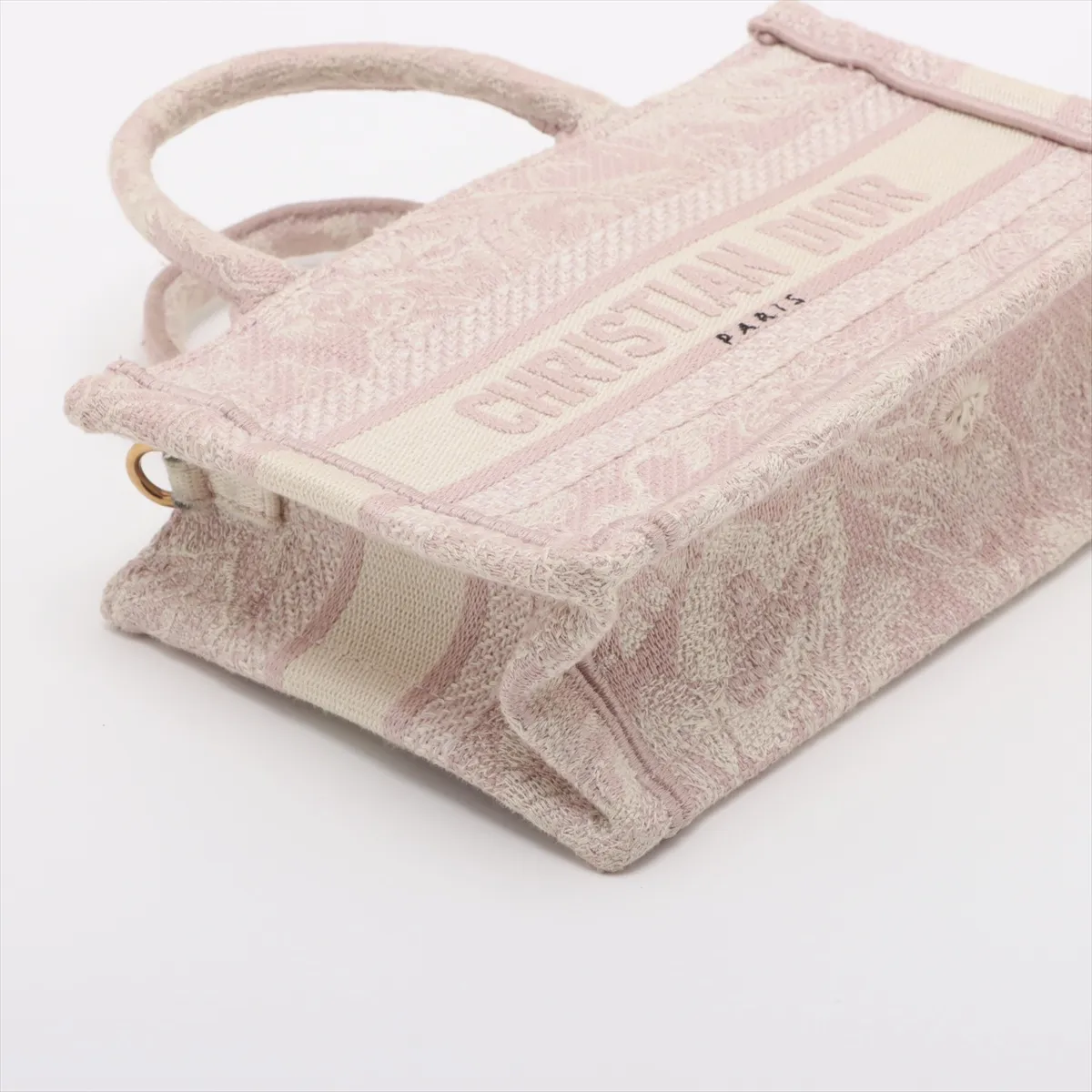 Reverse Toile de Jouy Embroidery Mini Book Tote Canvas 2WAY Handbag Pink Star Mark — view 4