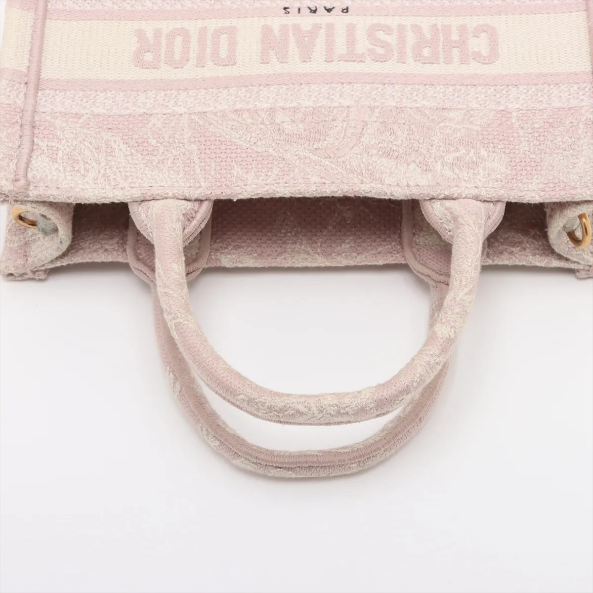 Reverse Toile de Jouy Embroidery Mini Book Tote Canvas 2WAY Handbag Pink Star Mark — view 5