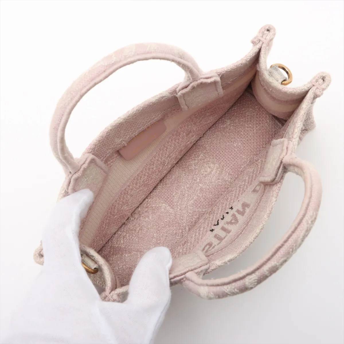 Reverse Toile de Jouy Embroidery Mini Book Tote Canvas 2WAY Handbag Pink Star Mark — view 8