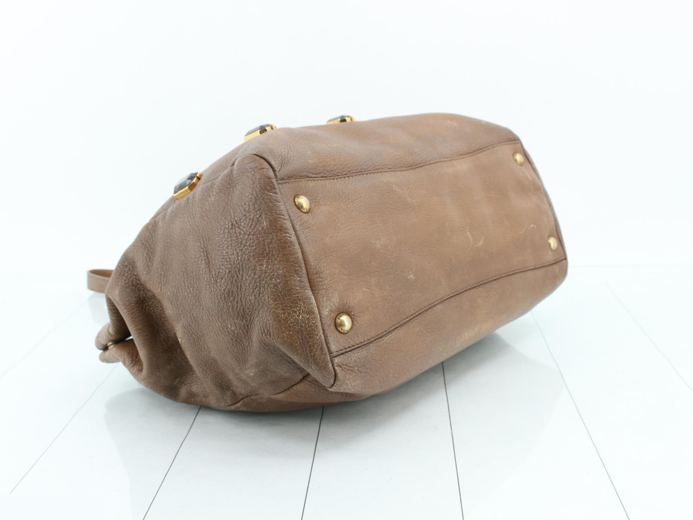 Leather tote bag with rhinestone embellishments, brown tones. — view 5