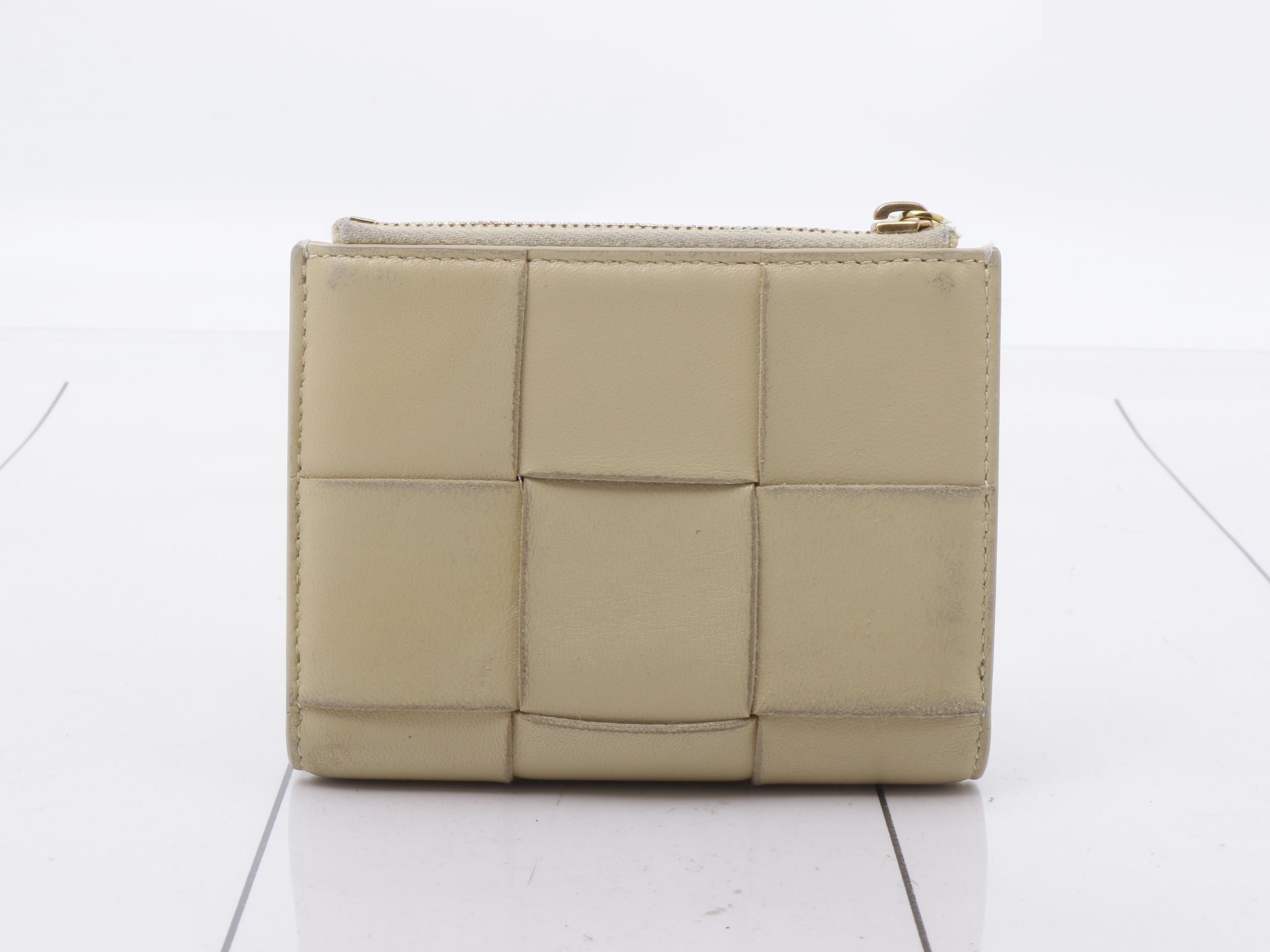 Maxi Intrecciato Leather Bi-fold Wallet, Beige — view 2