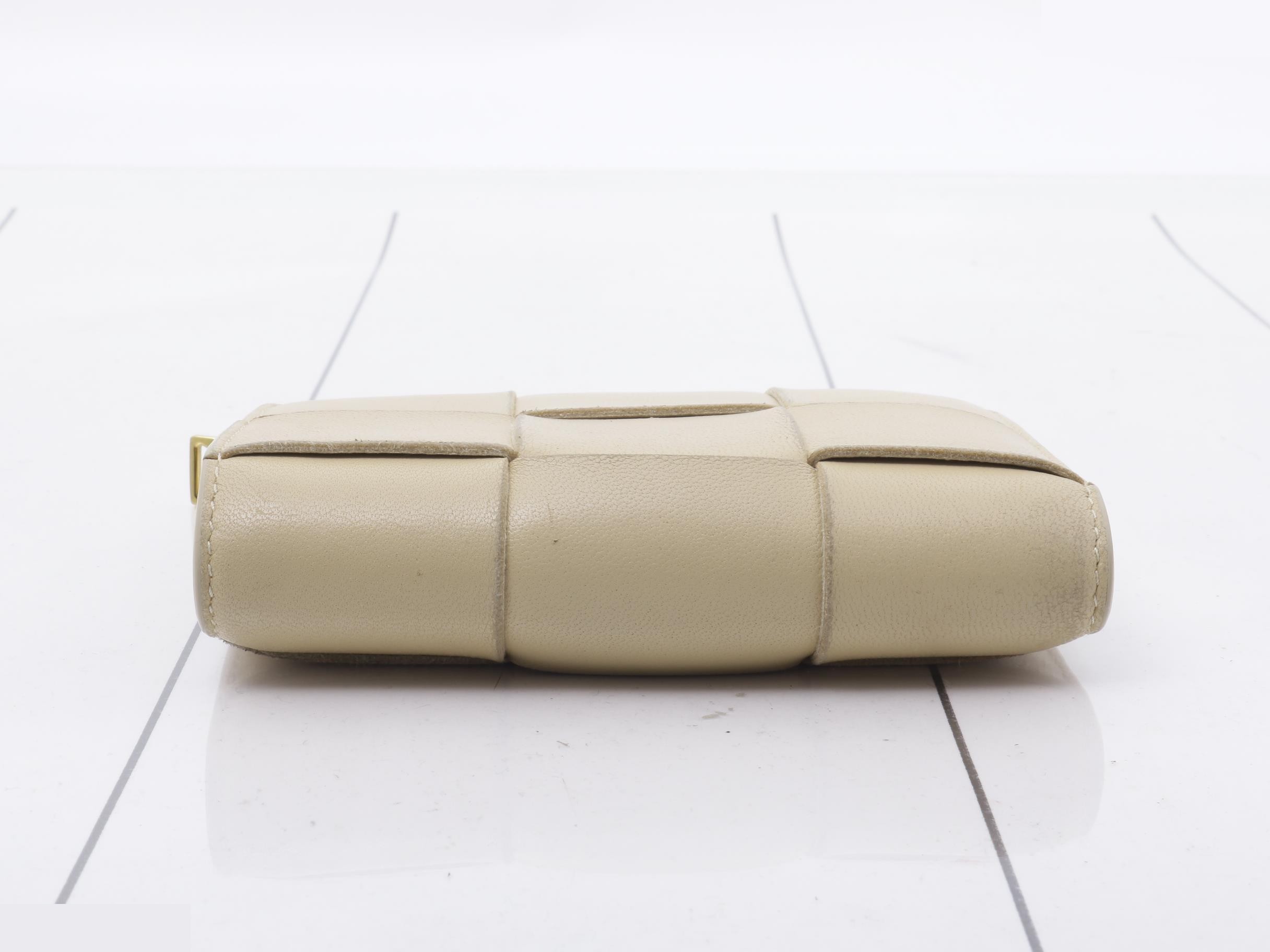 Maxi Intrecciato Leather Bi-fold Wallet, Beige — view 3