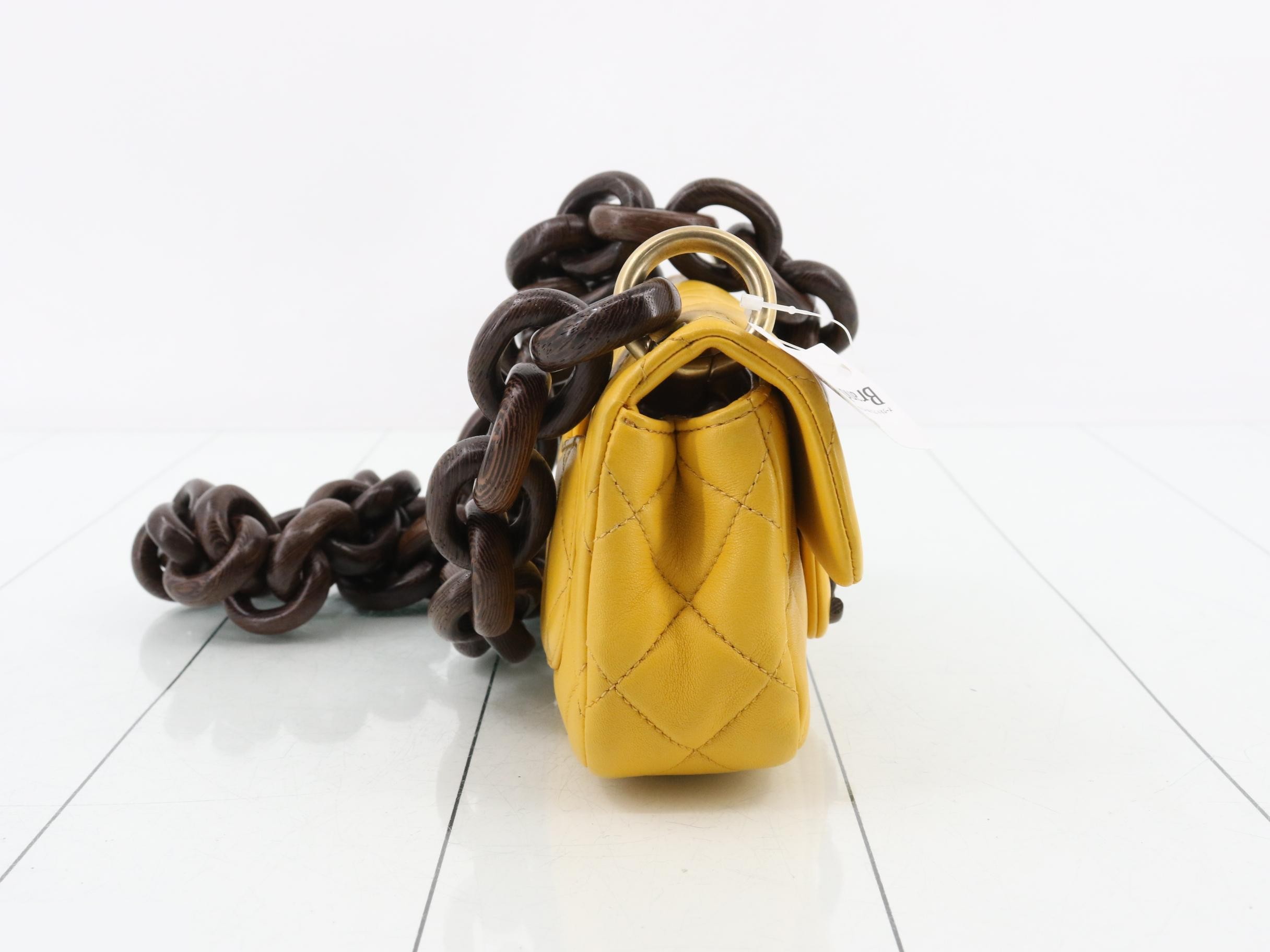 Matelassé Leather Wood Chain Shoulder Bag — view 4