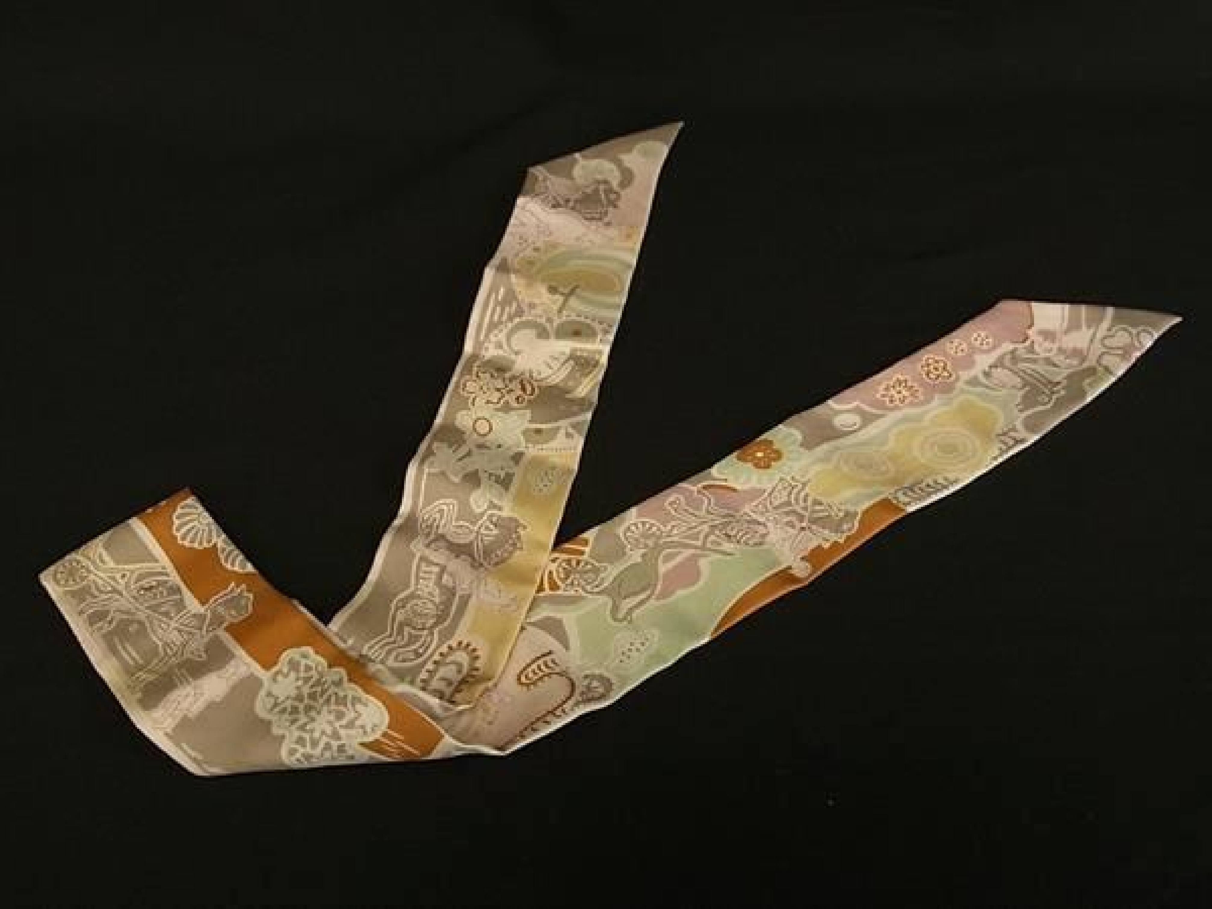 BINGATA [Bingata] Twilly 100% Silk Ribbon Scarf Women's Greige x Pink FQ9117 Other accessories — view 2