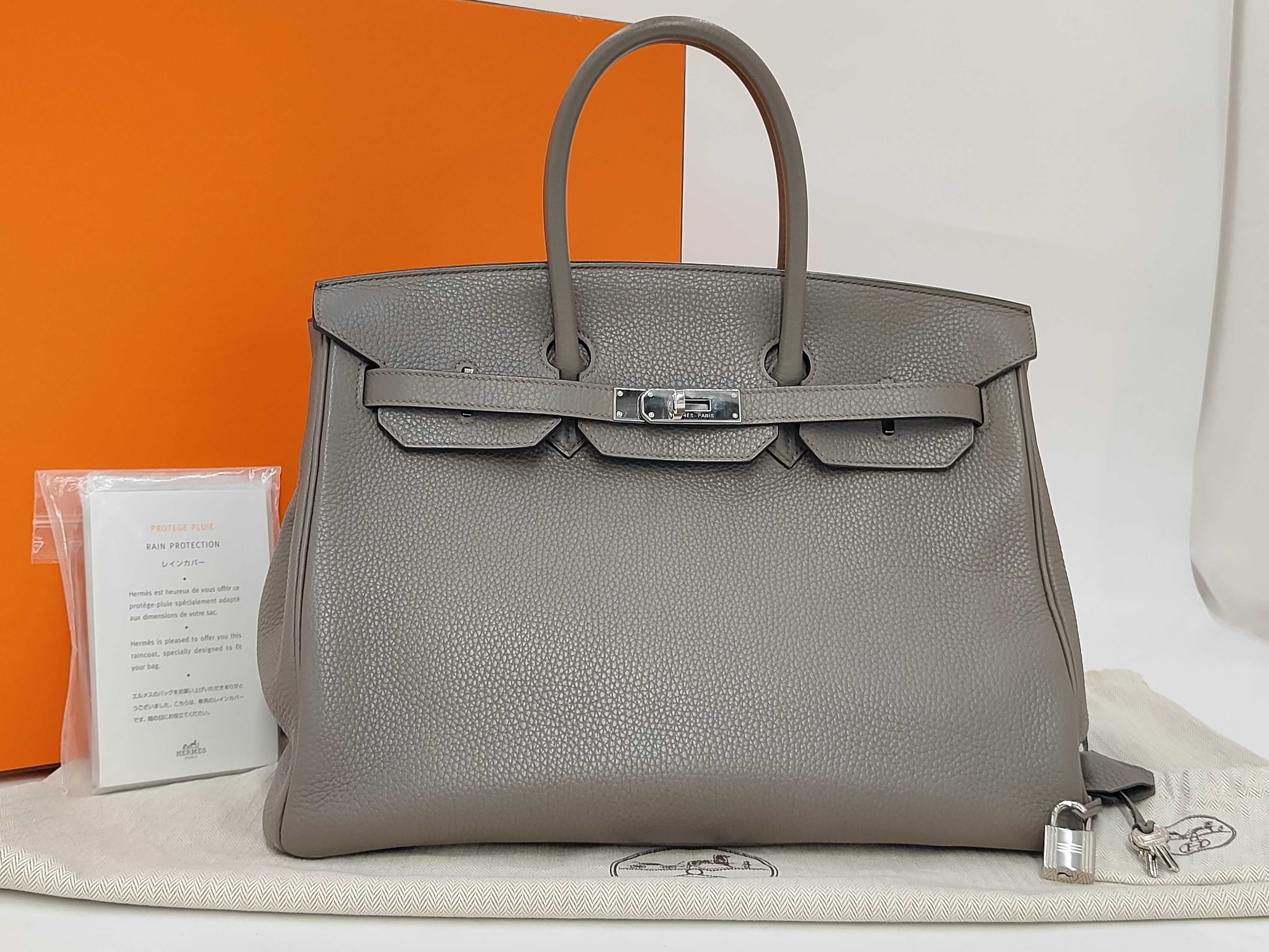 Birkin 35 Gris Asphalt Togo Leather Handbag with T Stamp and Silver Hardware
