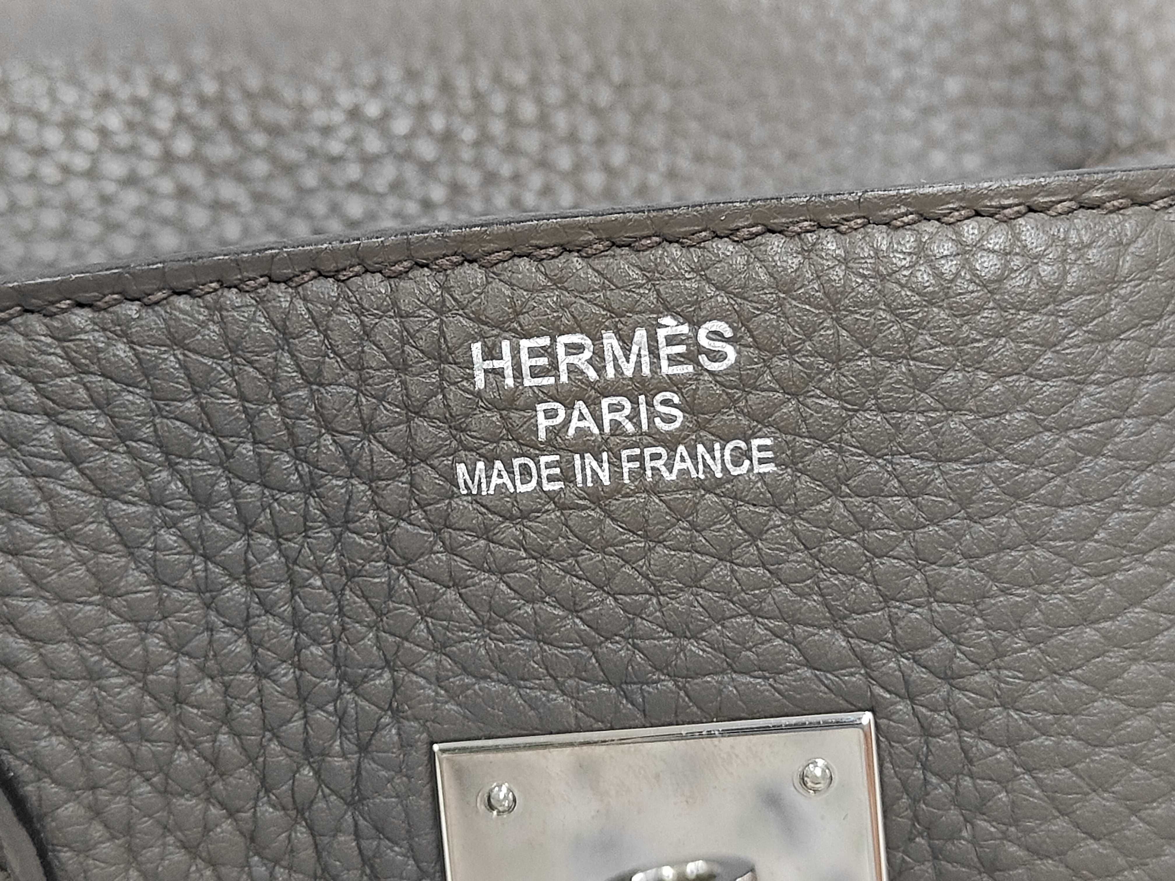 Birkin 35 Gris Asphalt Togo Leather Handbag with T Stamp and Silver Hardware — view 13