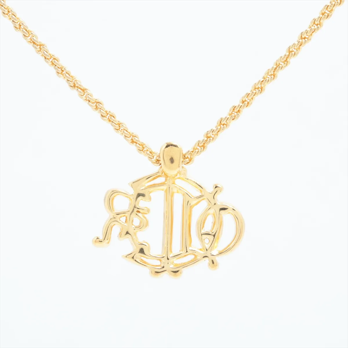 Emblem Necklace, GP x Rhinestone, Gold. Shows signs of wear, — view 2