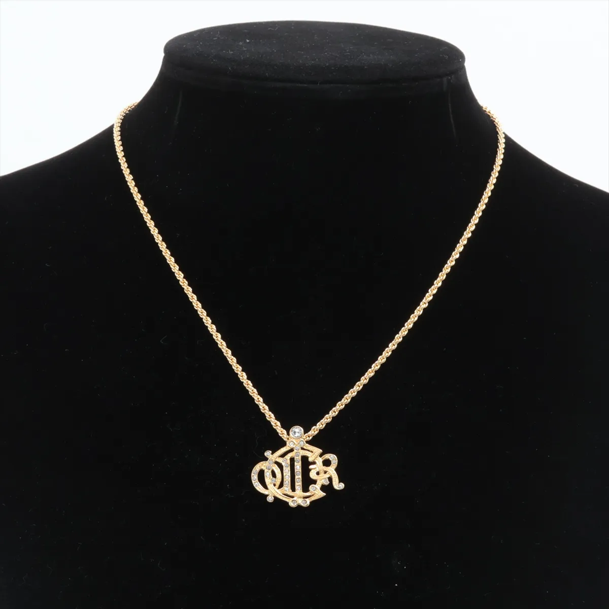 Emblem Necklace, GP x Rhinestone, Gold. Shows signs of wear, — view 5