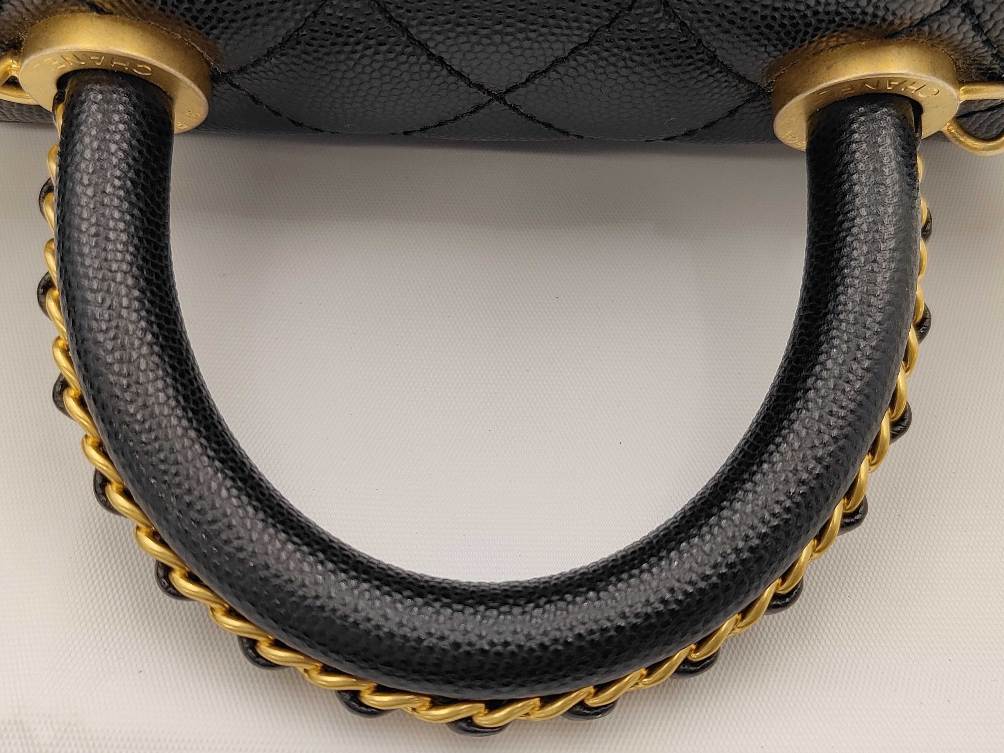 Coco Handle 19 XXS Chain Top Handle Matelassé Caviar Skin Black Gold Hardware AS2215 Shoulder Bag — view 3