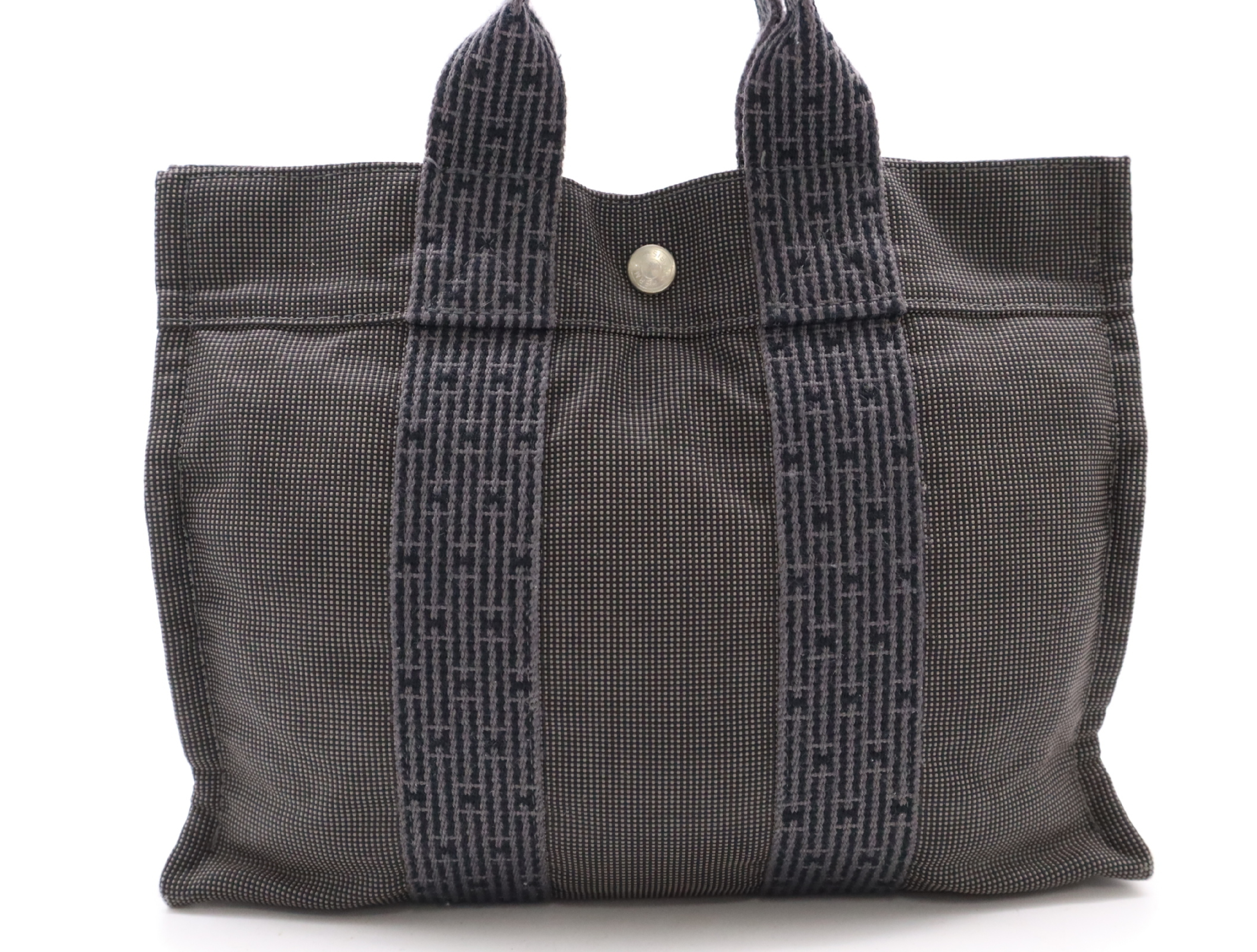 Nylon Canvas Yell Line Tote PM Gray SV Metal Fittings Tote Bag — view 2