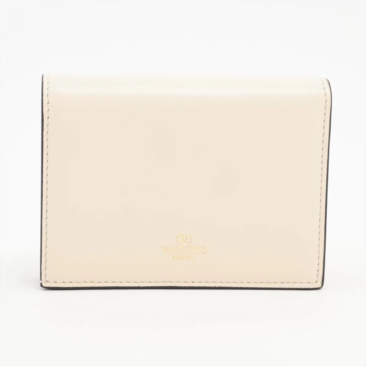 V Logo Signature Leather Compact Wallet Ivory — view 2