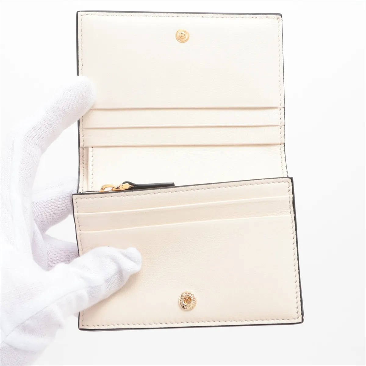 V Logo Signature Leather Compact Wallet Ivory — view 3