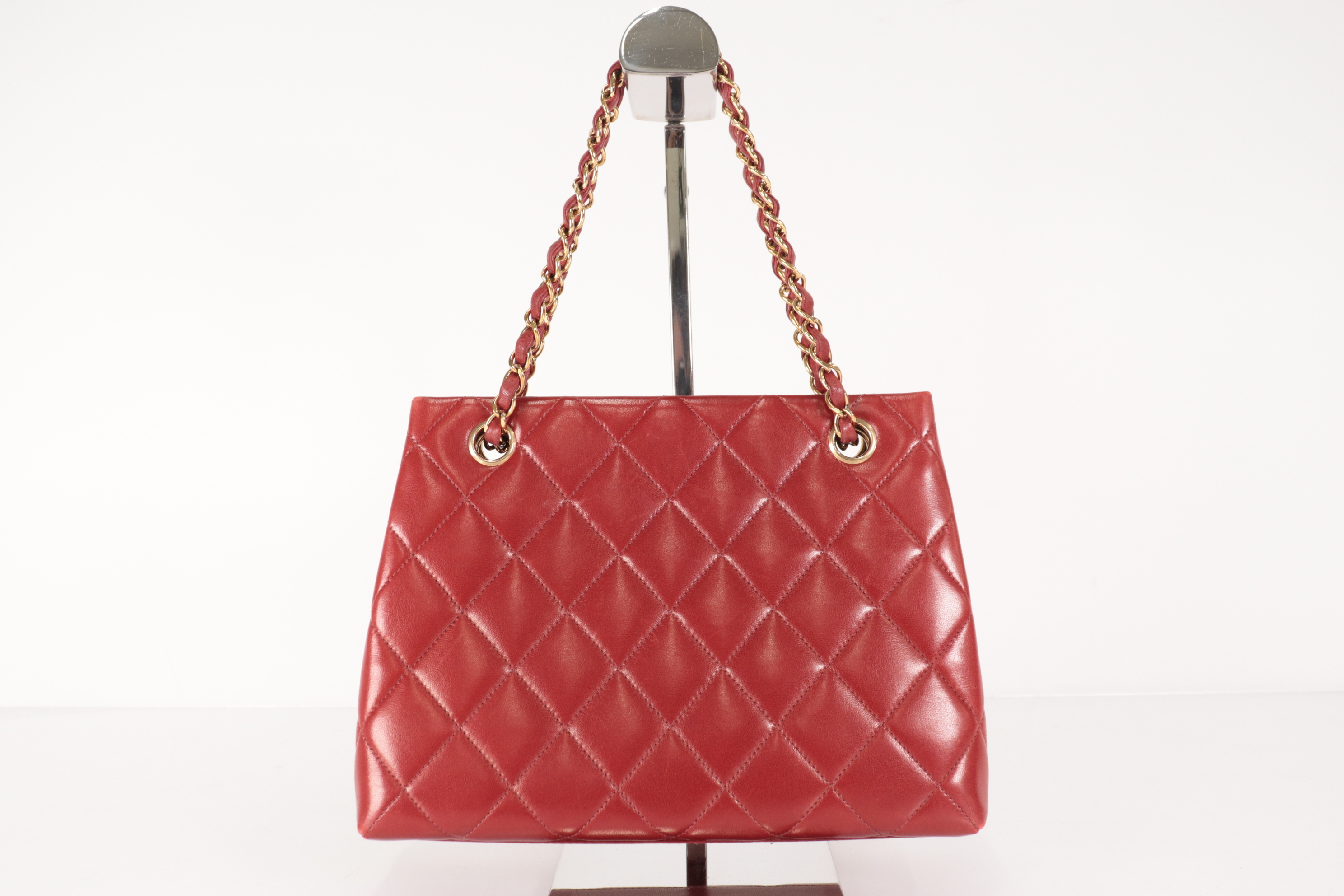 Matelassé Lambskin Chain Tote, Red, Series 5 Tote Bag — view 2