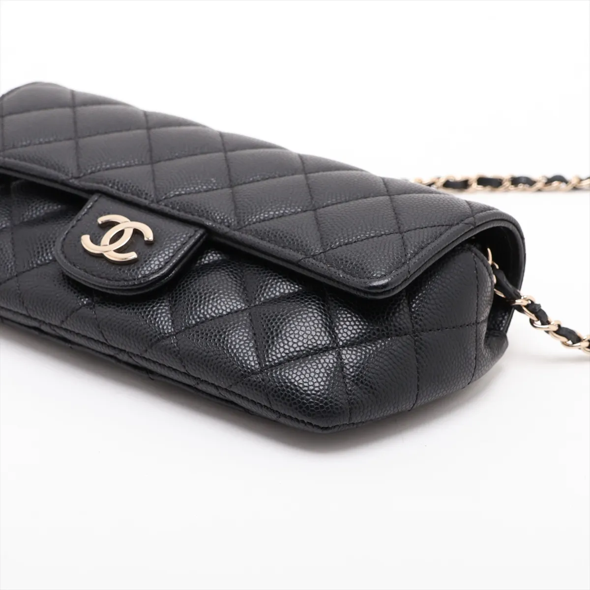 Matelassé Caviar Skin Chain Shoulder Bag, Eyewear, Black with Gold Hardware, 31762339, Serial Number 31 — view 3
