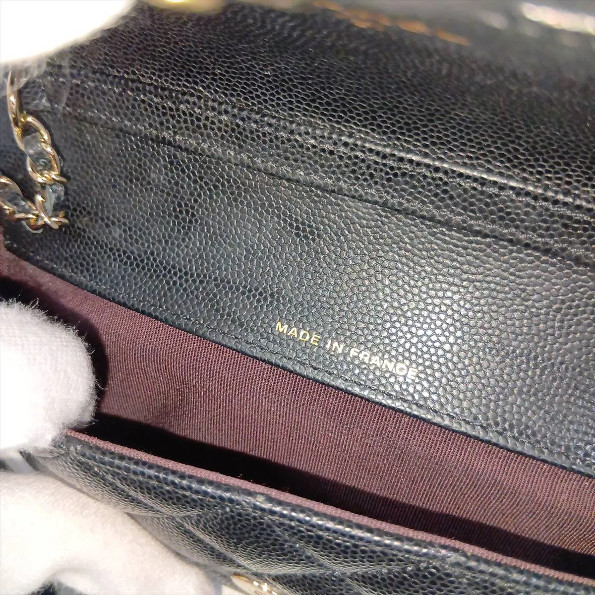 Matelassé Caviar Skin Chain Shoulder Bag, Eyewear, Black with Gold Hardware, 31762339, Serial Number 31 — view 10