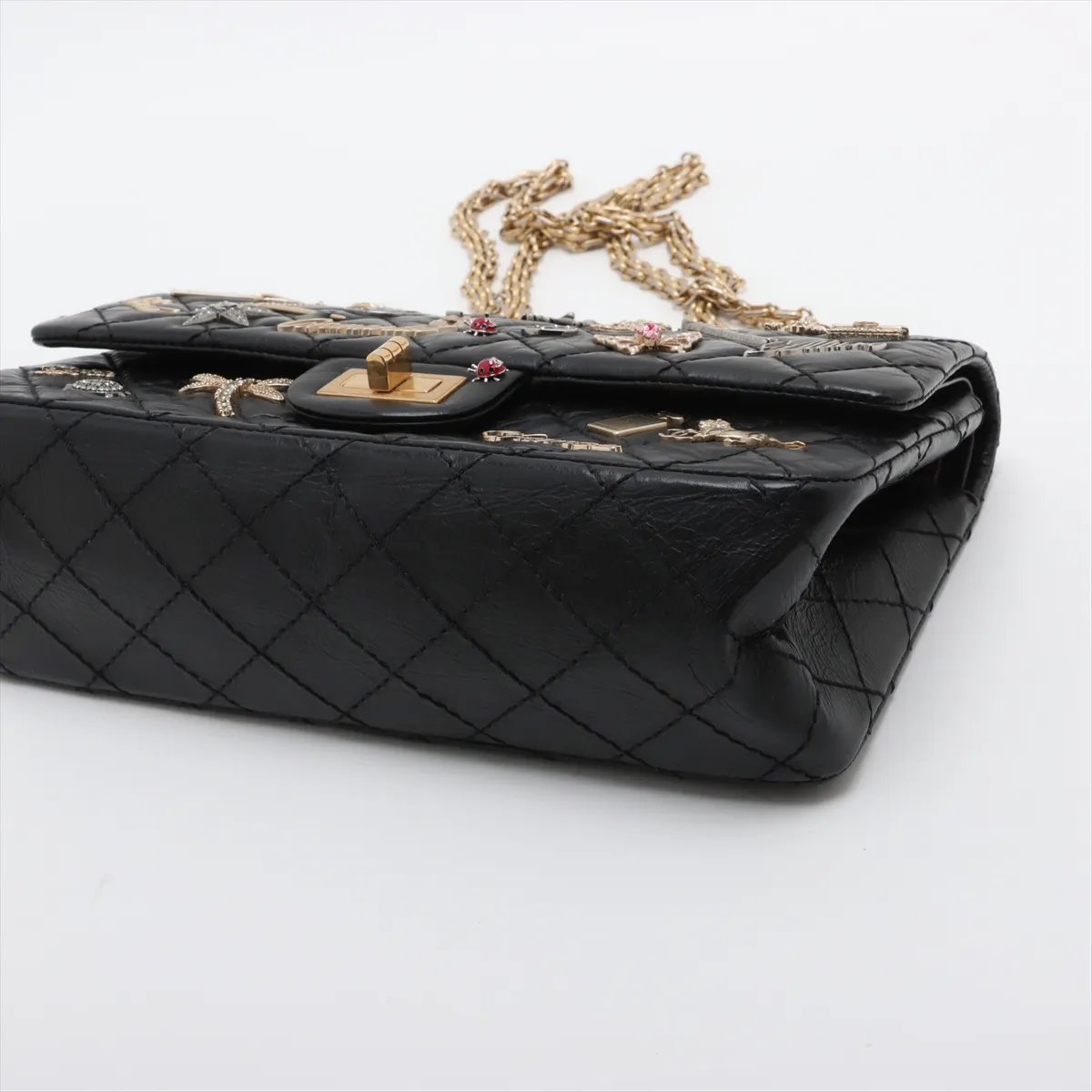 [Individually wrapped] Chanel Matelasse 2.55 Vintage Calf Double Flap Double Chain Bag Icon Black Gold Hardware 23628570 23rd Series — view 3