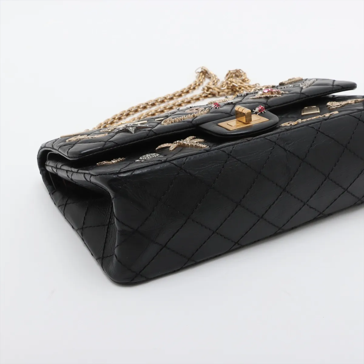 [Individually wrapped] Chanel Matelasse 2.55 Vintage Calf Double Flap Double Chain Bag Icon Black Gold Hardware 23628570 23rd Series — view 4