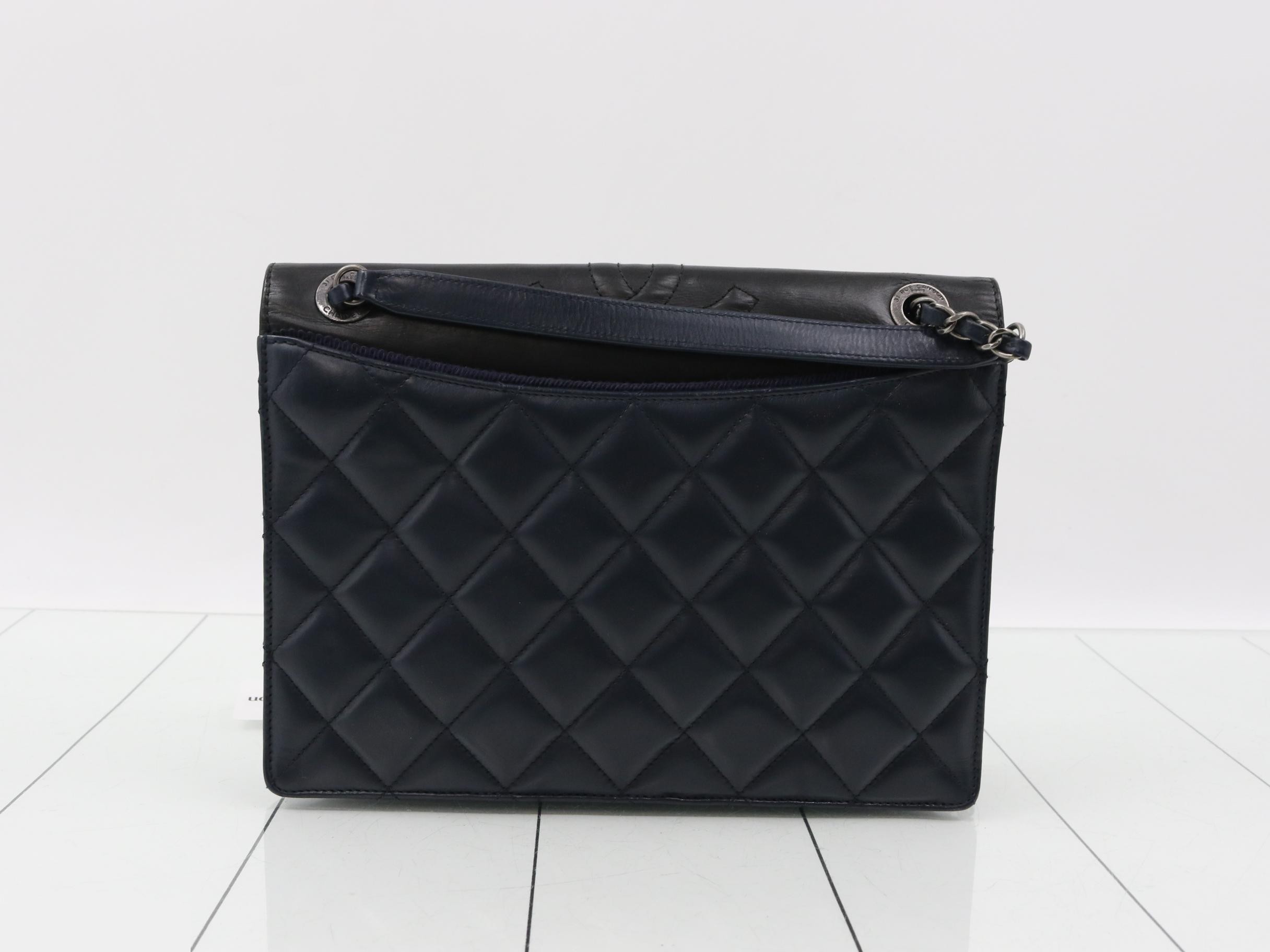 Matelassé Lambskin Leather Coco Mark Double Chain Shoulder Bag Navy/Black — view 2