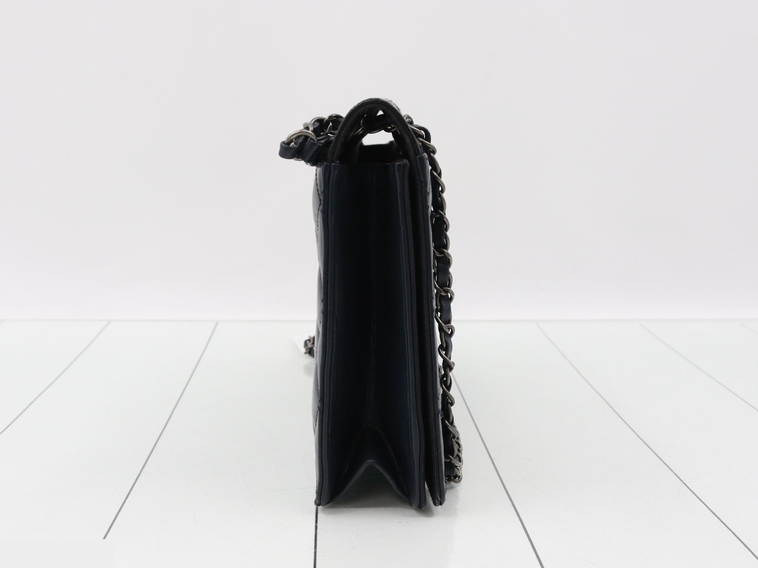 Matelassé Lambskin Leather Coco Mark Double Chain Shoulder Bag Navy/Black — view 4