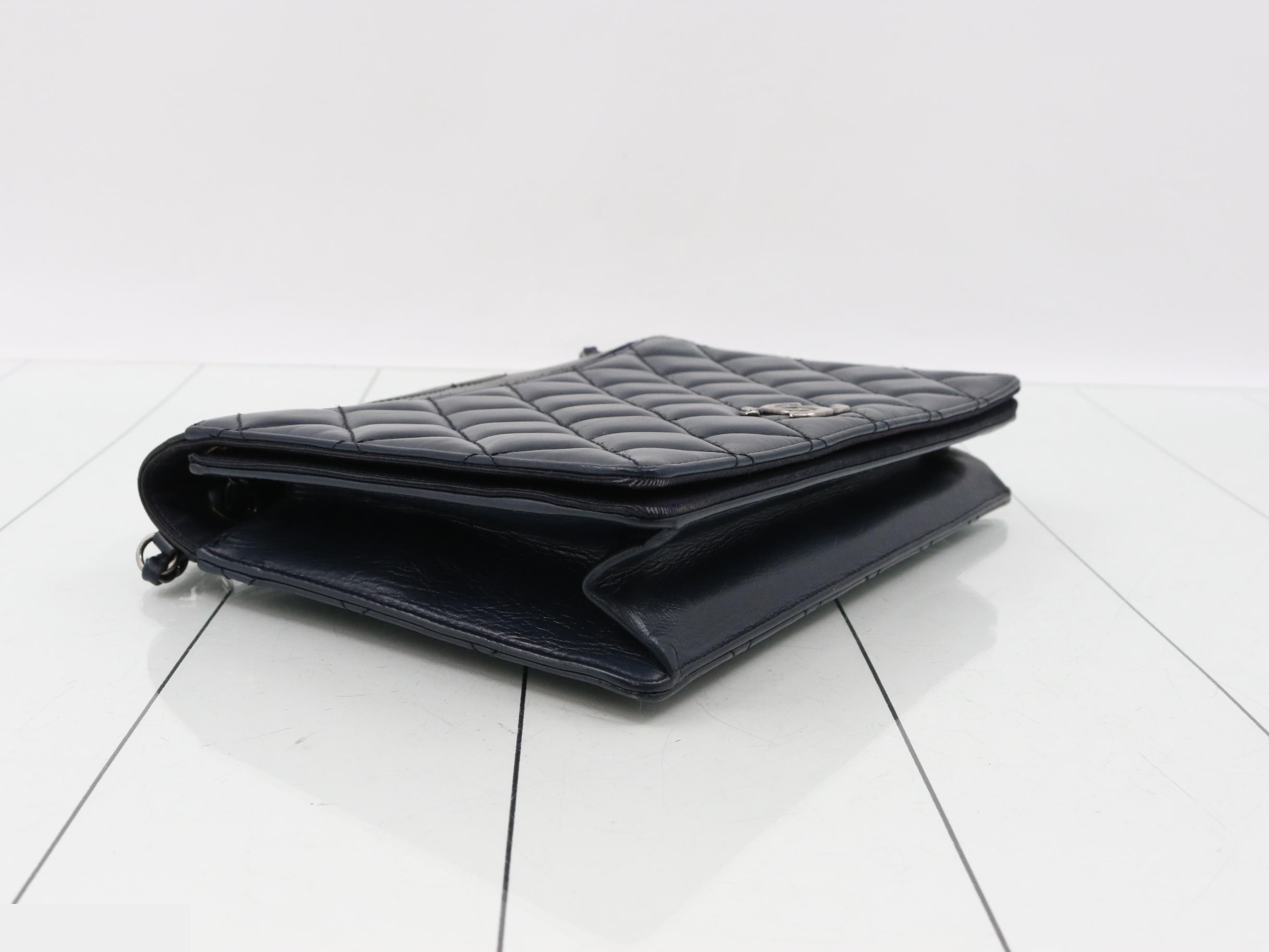Matelassé Lambskin Leather Coco Mark Double Chain Shoulder Bag Navy/Black — view 5