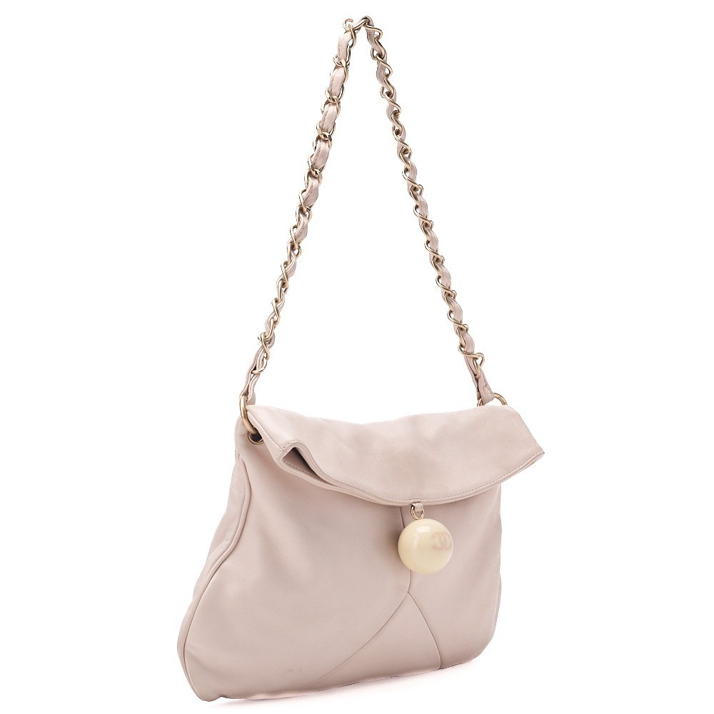 Lambskin ball charm chain shoulder bag, pink, gold hardware, size 8. — view 4