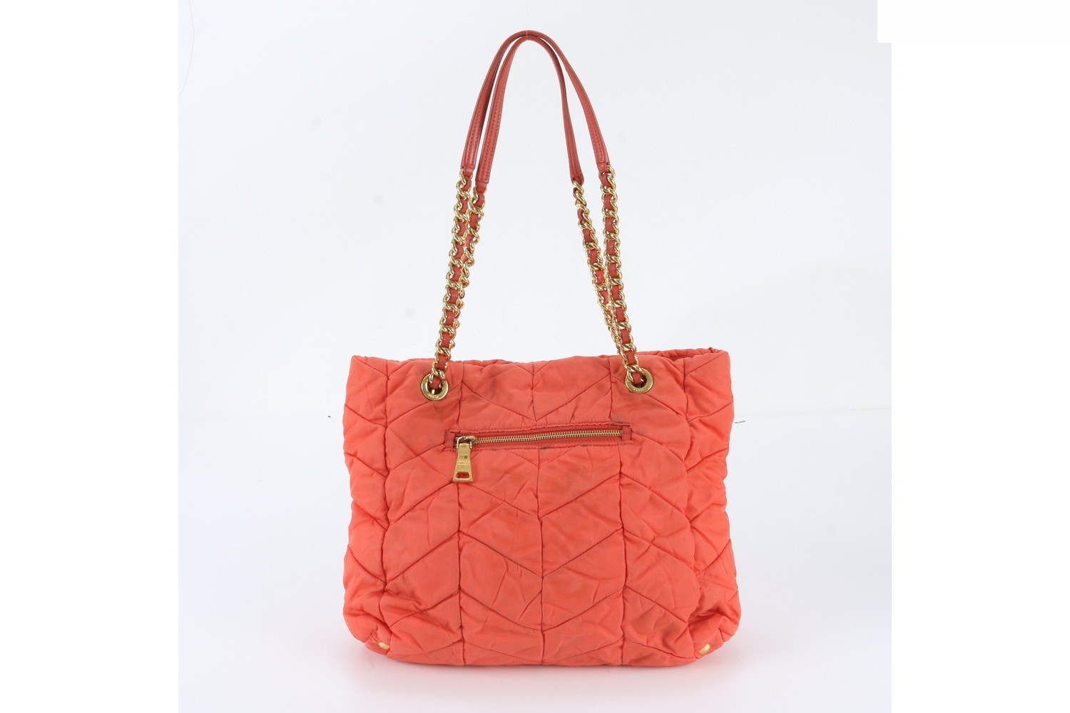 Tessuto Nylon Leather Triangle Logo Chain Shoulder Tote Bag — view 3