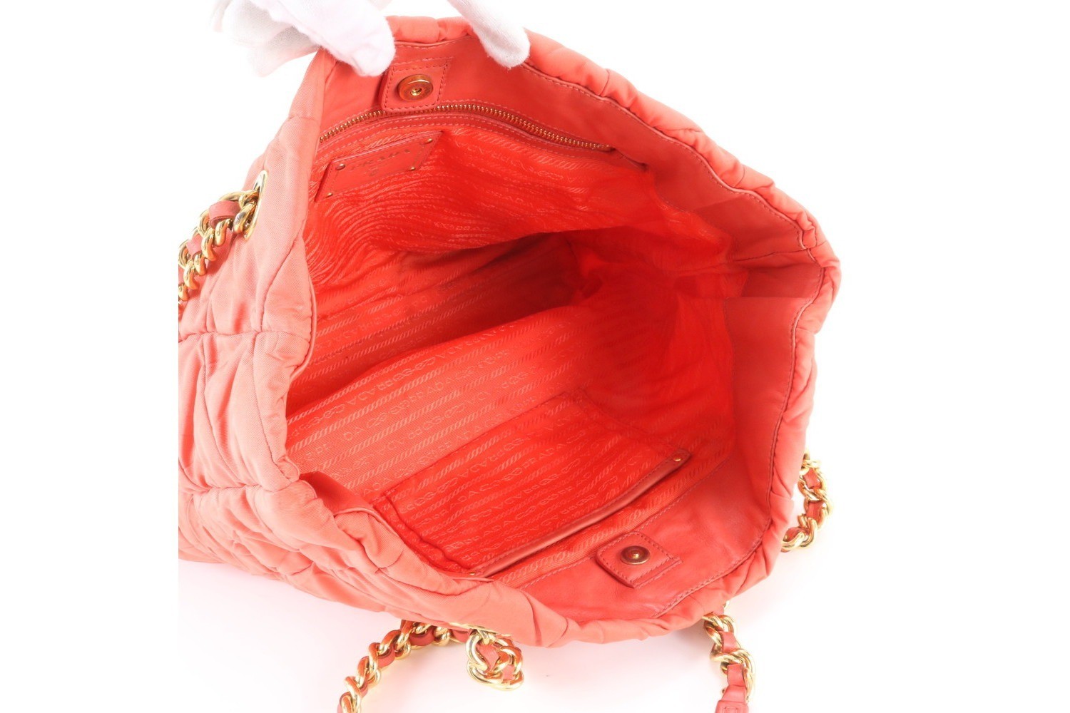 Tessuto Nylon Leather Triangle Logo Chain Shoulder Tote Bag — view 7