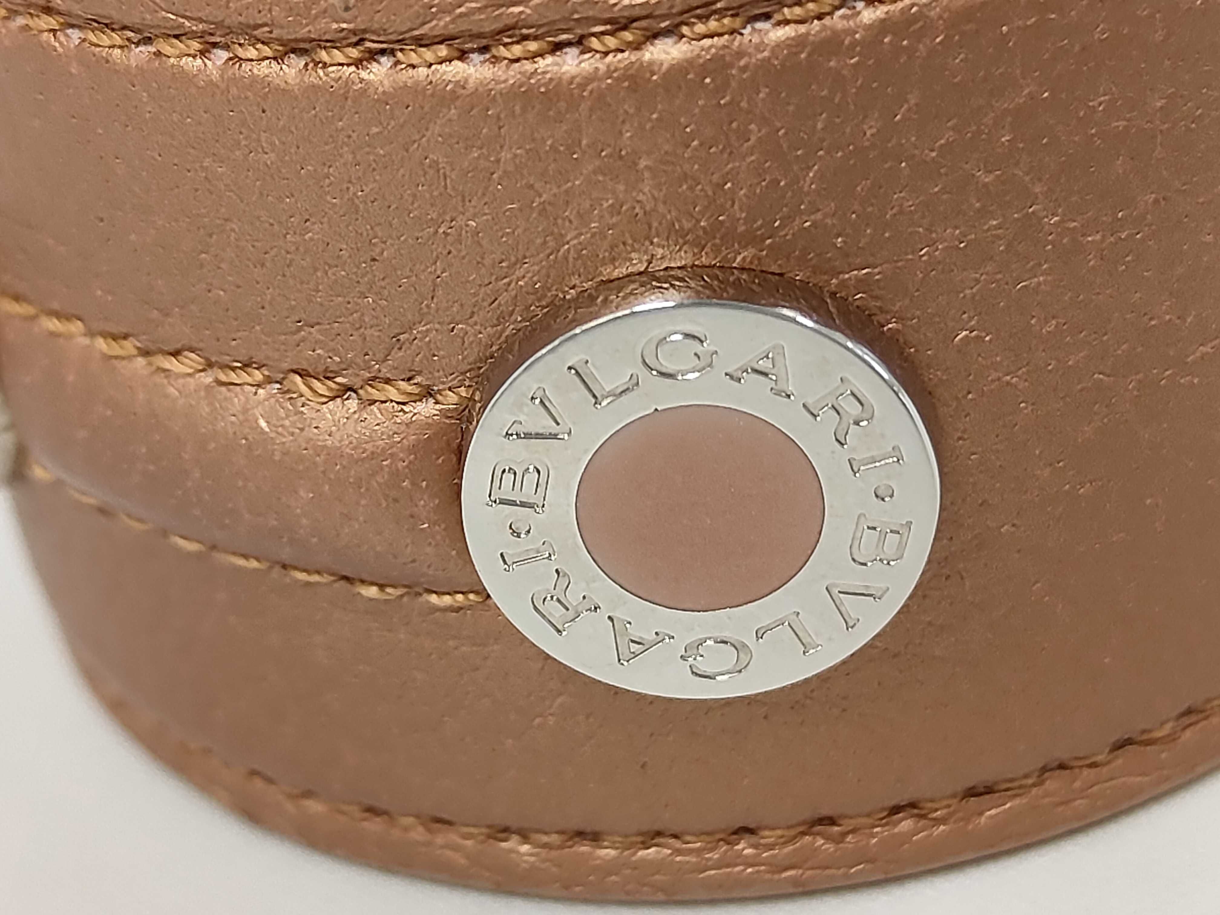 Beige Silver Leather Metal Bangle Bracelet — view 4