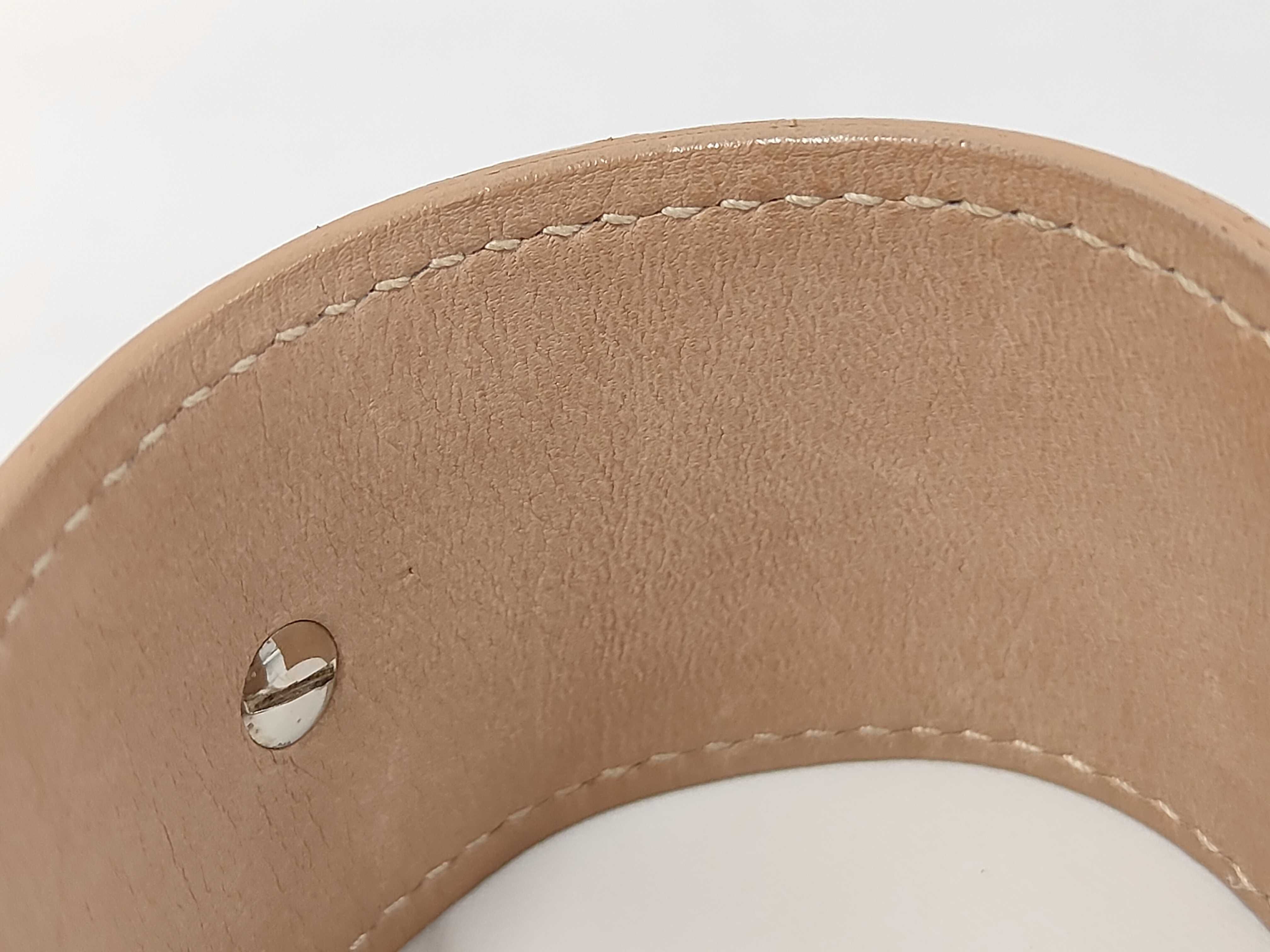 Beige Silver Leather Metal Bangle Bracelet — view 5