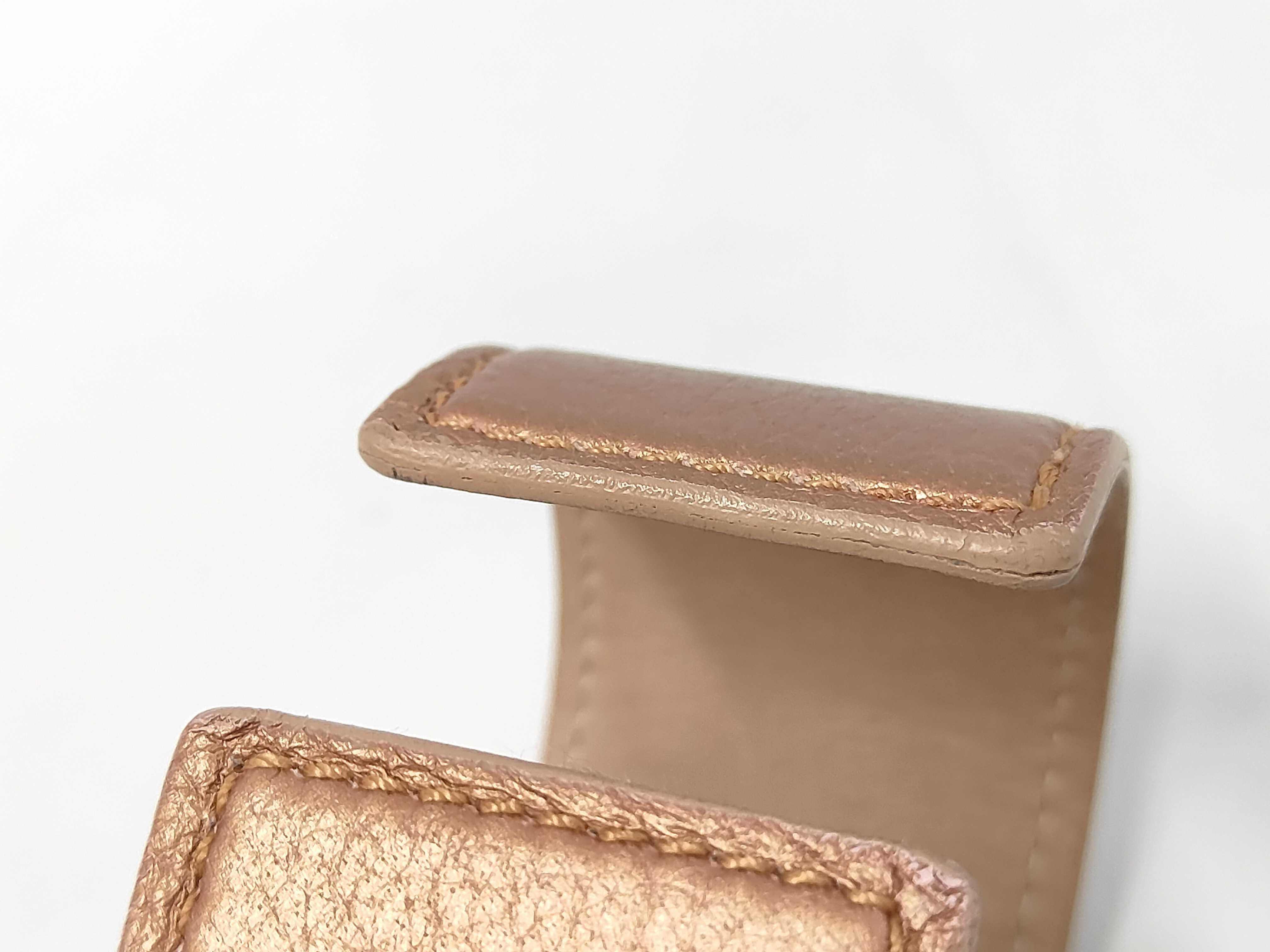 Beige Silver Leather Metal Bangle Bracelet — view 6