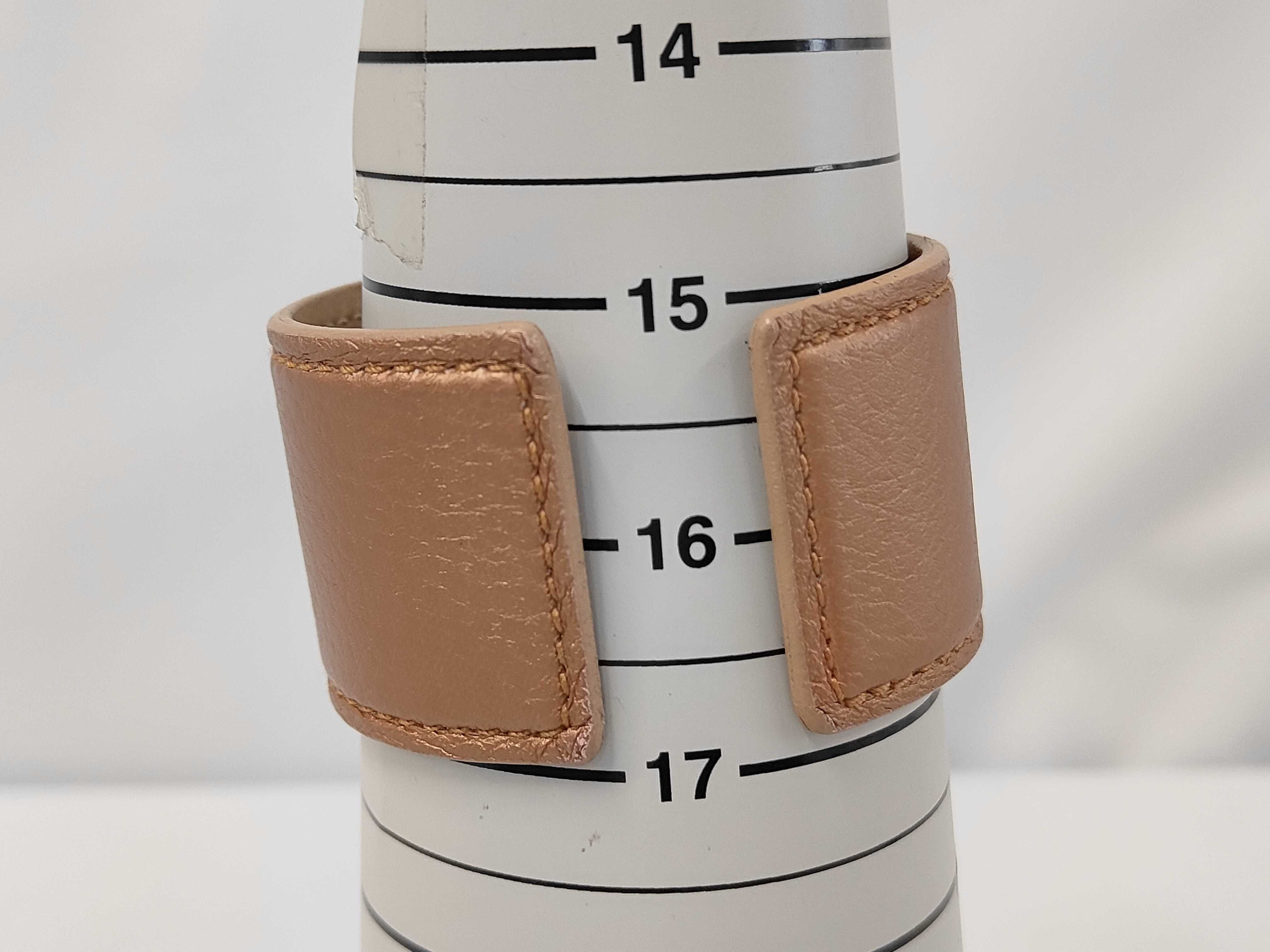 Beige Silver Leather Metal Bangle Bracelet — view 8