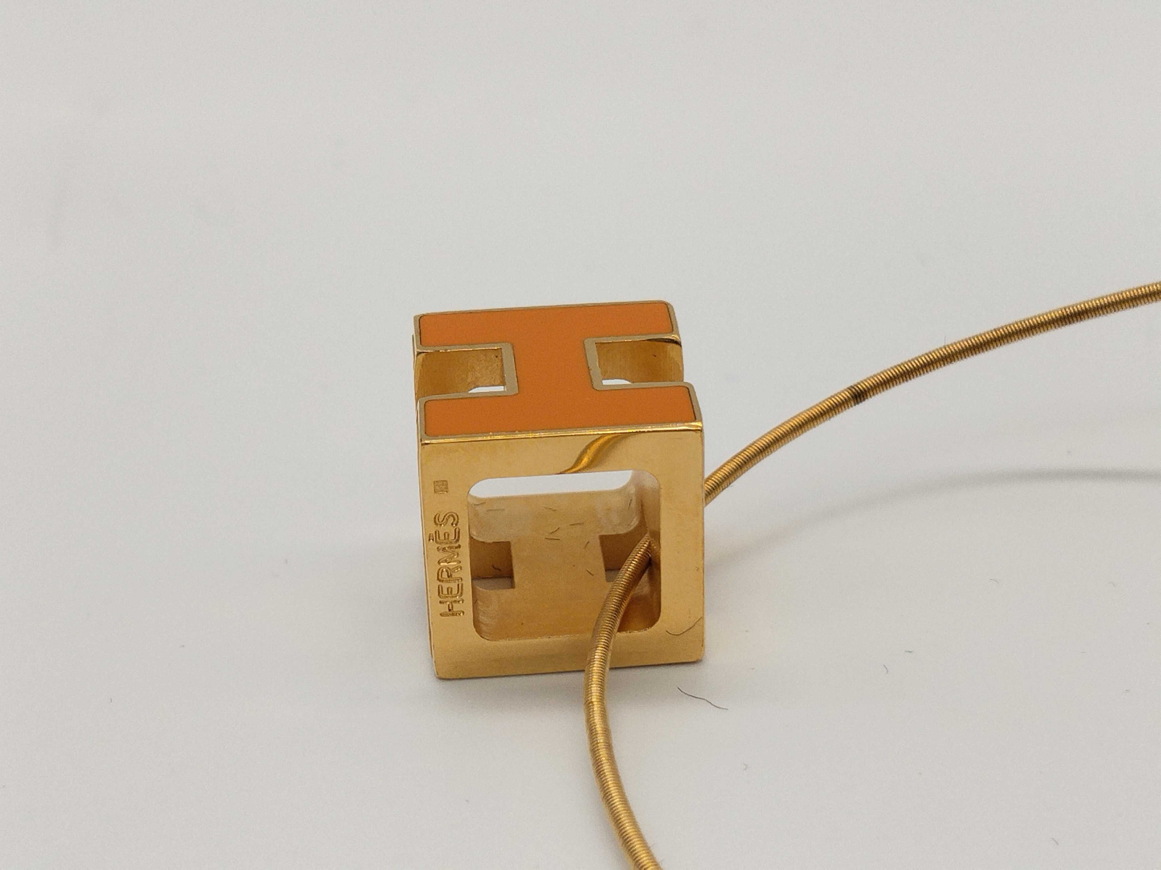 Cage d'H H Logo Orange Gold Necklace with Box — view 3