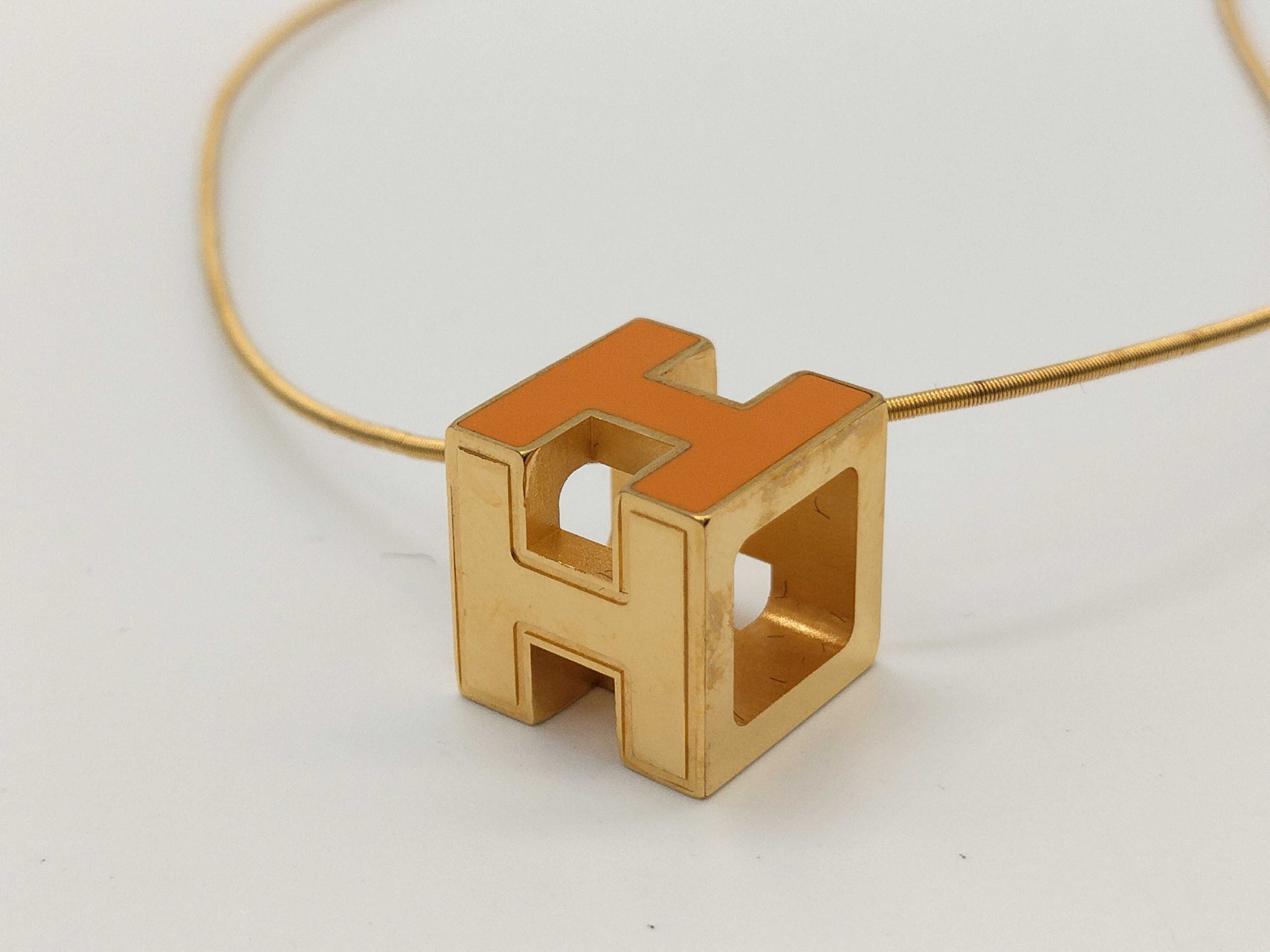Cage d'H H Logo Orange Gold Necklace with Box — view 4