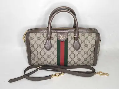 GG Supreme ID-GG Supreme Ophidia PVC & Cowhide 2-Way Shoulder Bag Brown 524532 Handbag