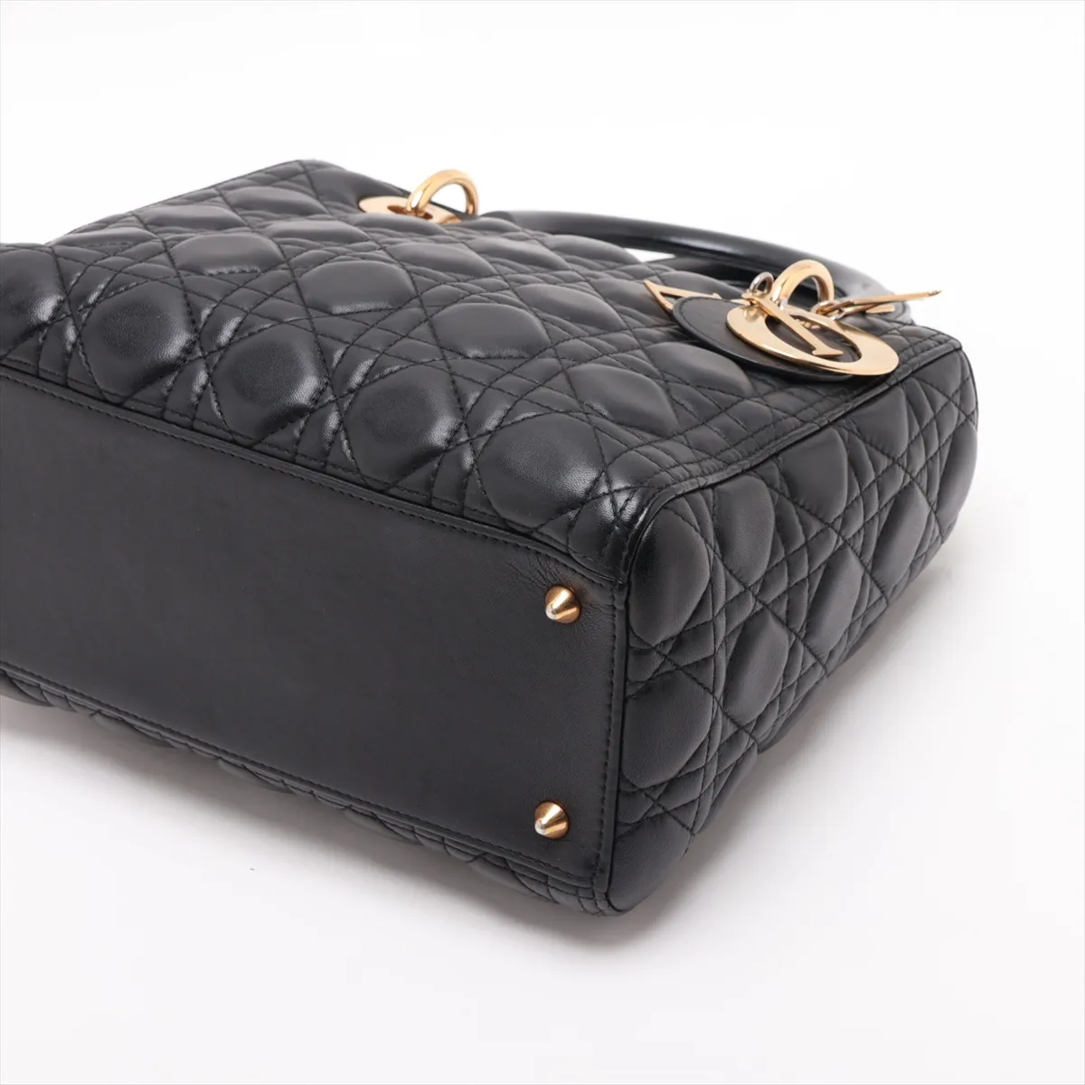 Cannage Lady Dior Leather 2-Way Handbag, Black — view 3