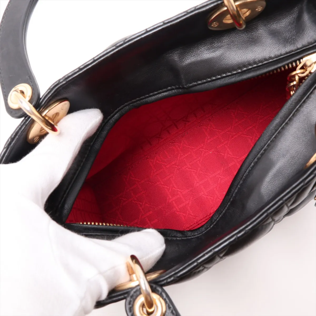 Cannage Lady Dior Leather 2-Way Handbag, Black — view 8