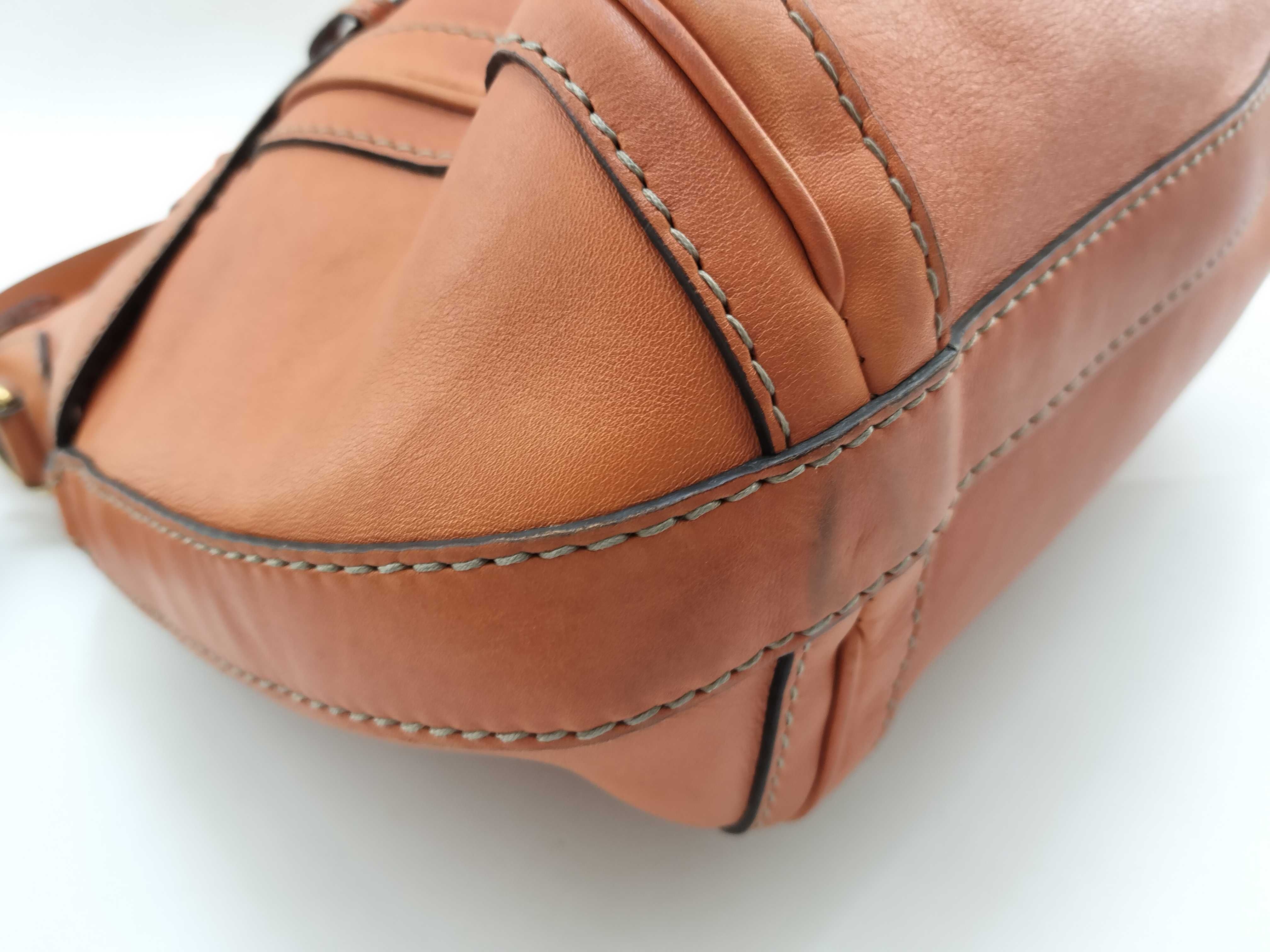 Orange Leather Double G Buckle Shoulder Bag with Long Shoulder Strap — view 4