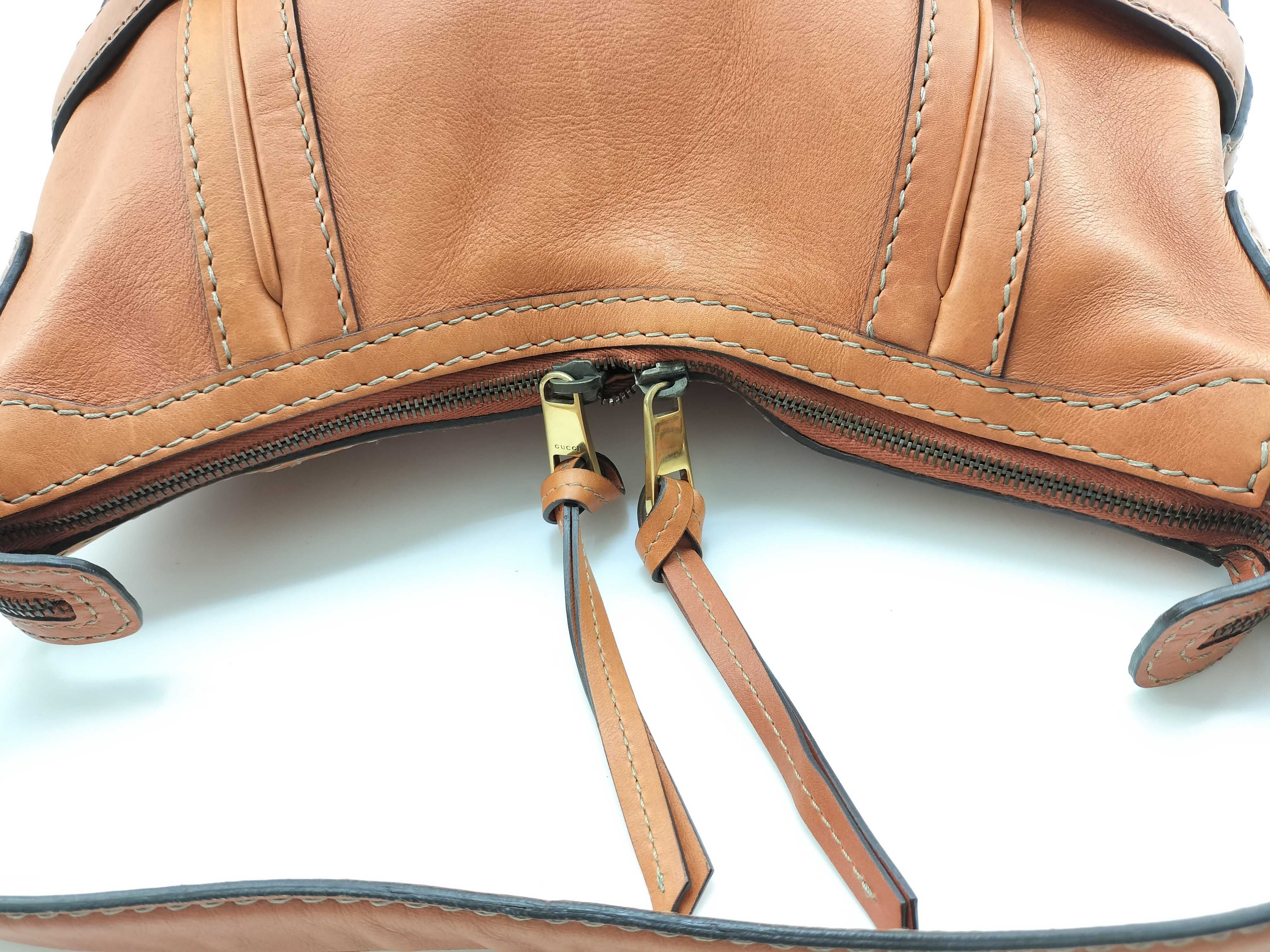 Orange Leather Double G Buckle Shoulder Bag with Long Shoulder Strap — view 9