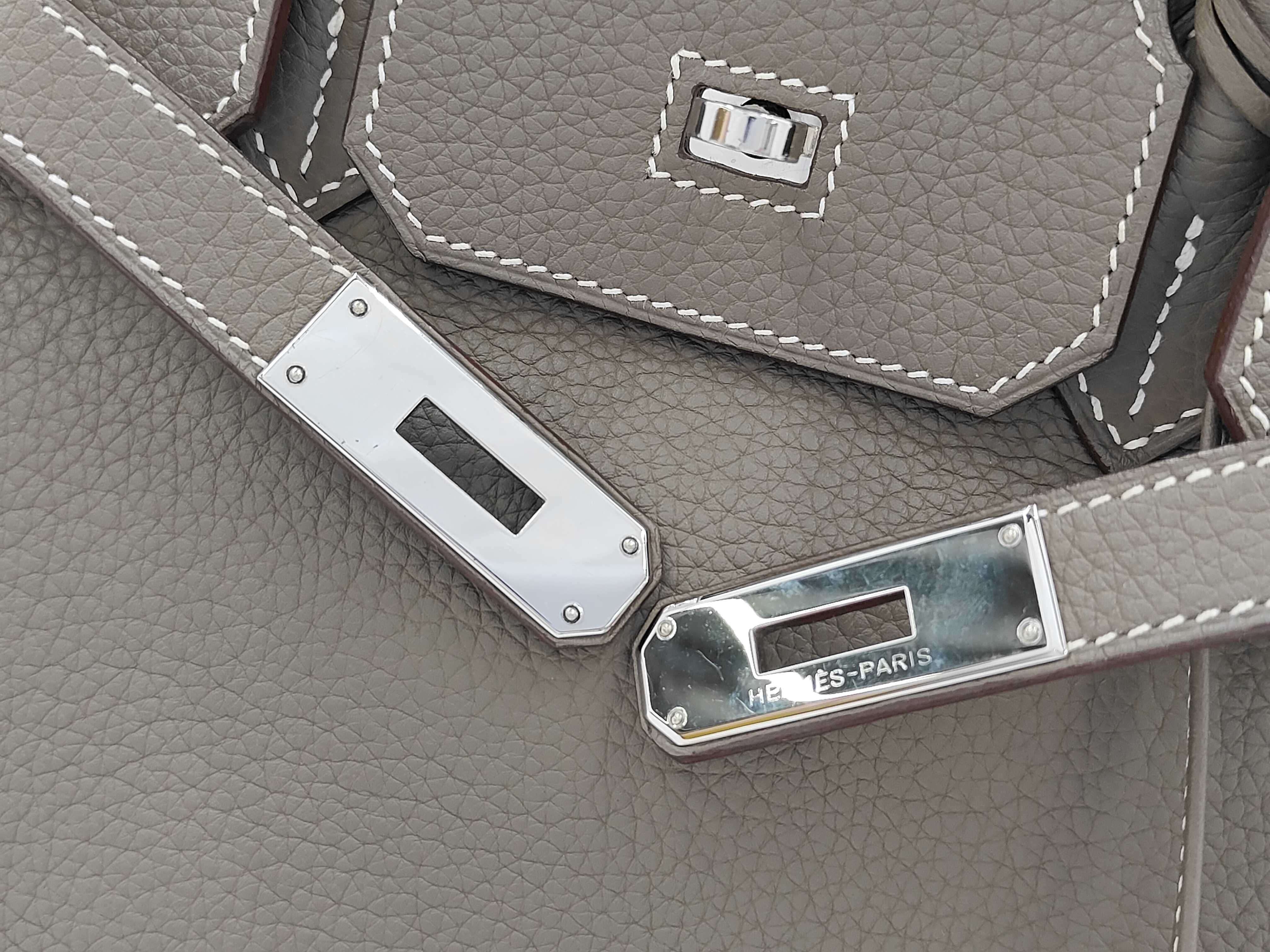 Birkin 30, gray, silver hardware, M stamp, handbag — view 8
