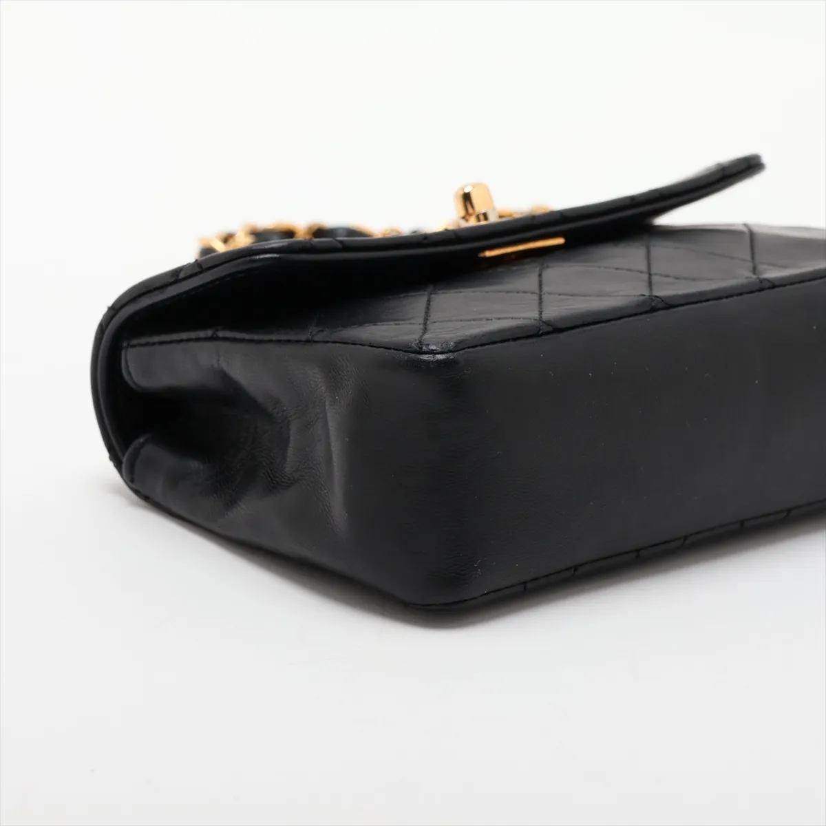Mini Matelassé Lambskin Chain Shoulder Bag, Black with Gold Hardware, Item No. 1636450 — view 4