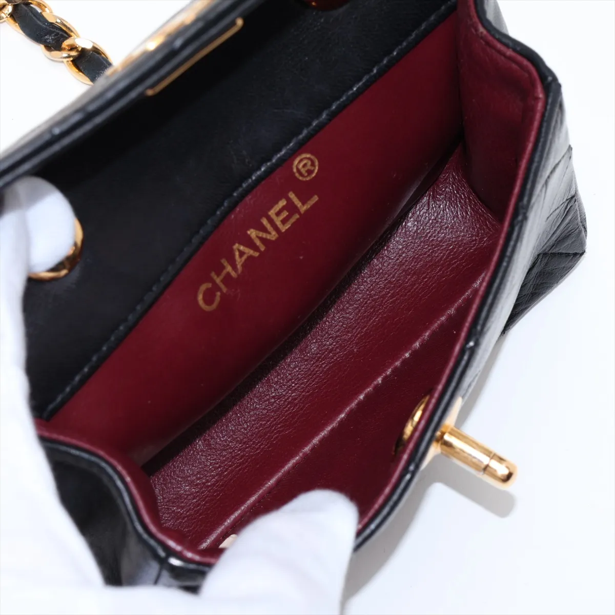 Mini Matelassé Lambskin Chain Shoulder Bag, Black with Gold Hardware, Item No. 1636450 — view 6