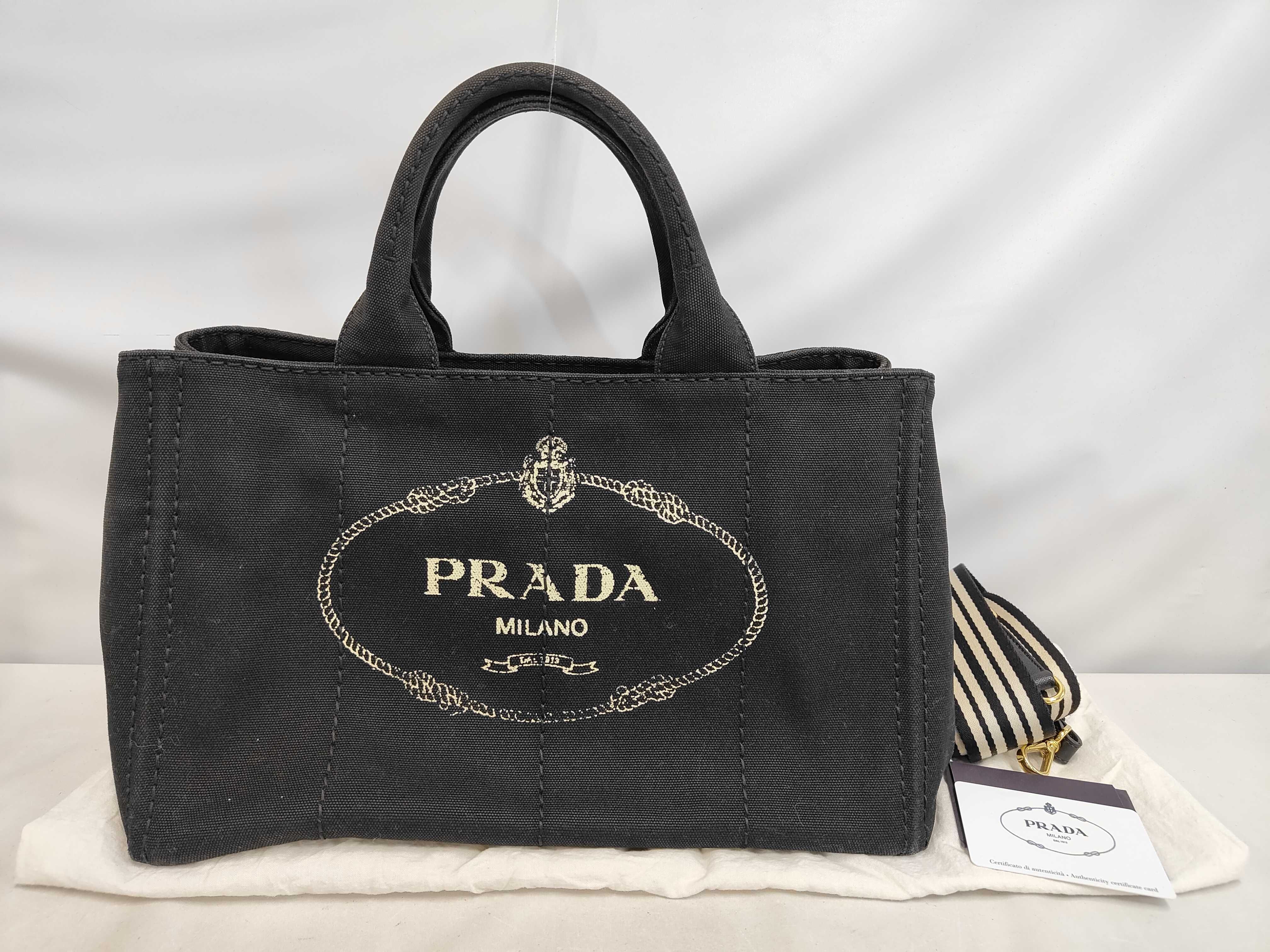 Canapa 2-way Shoulder Bag, Striped Interior, Canvas, Black Shoulder Bag