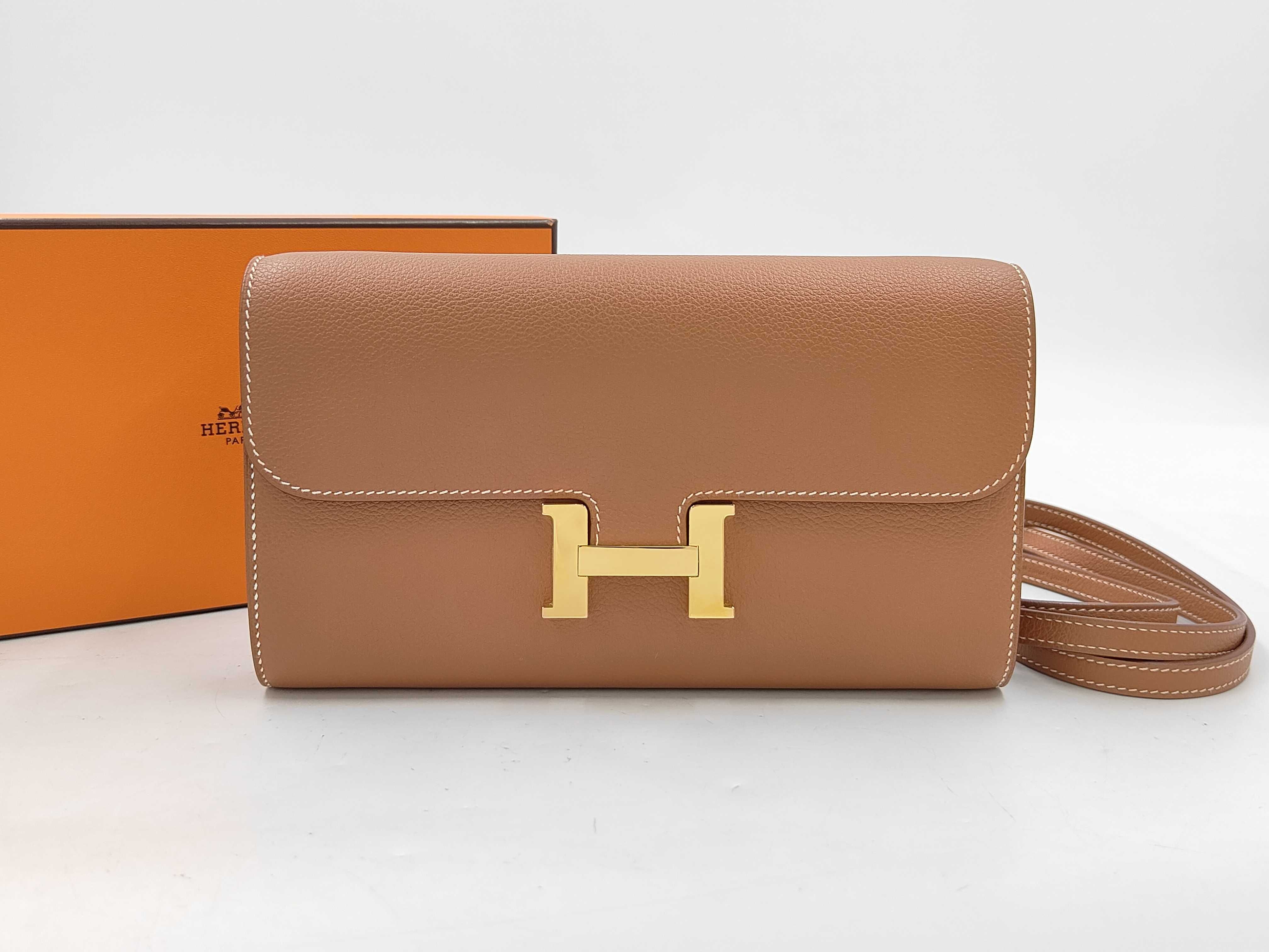 Constance Togo shoulder bag, brown with gold hardware, W stamp, includes strap and box.