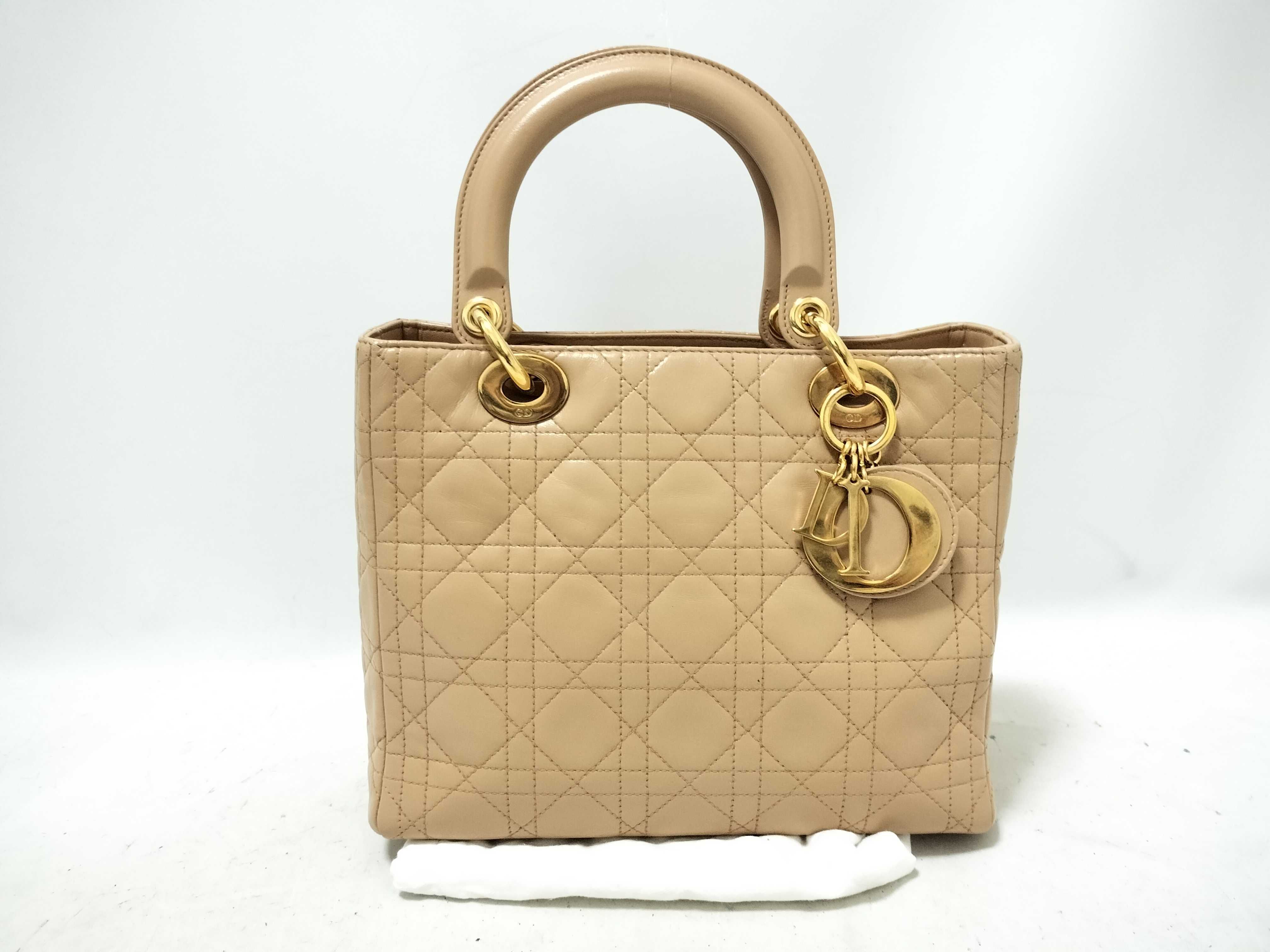 Lady Dior Christian Lady Cannage Leather Handbag Beige Handbag