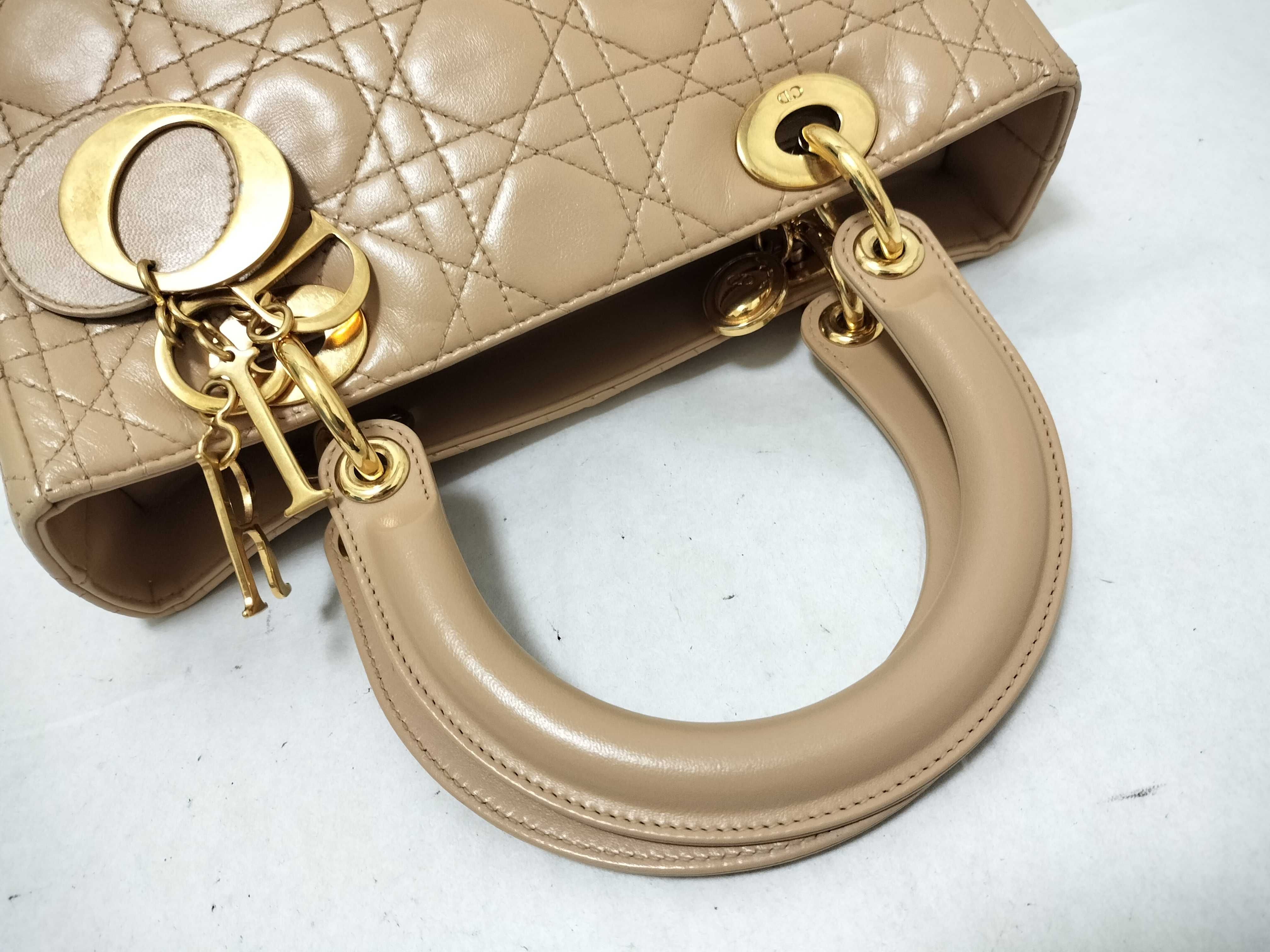 Lady Dior Christian Lady Cannage Leather Handbag Beige Handbag — view 3