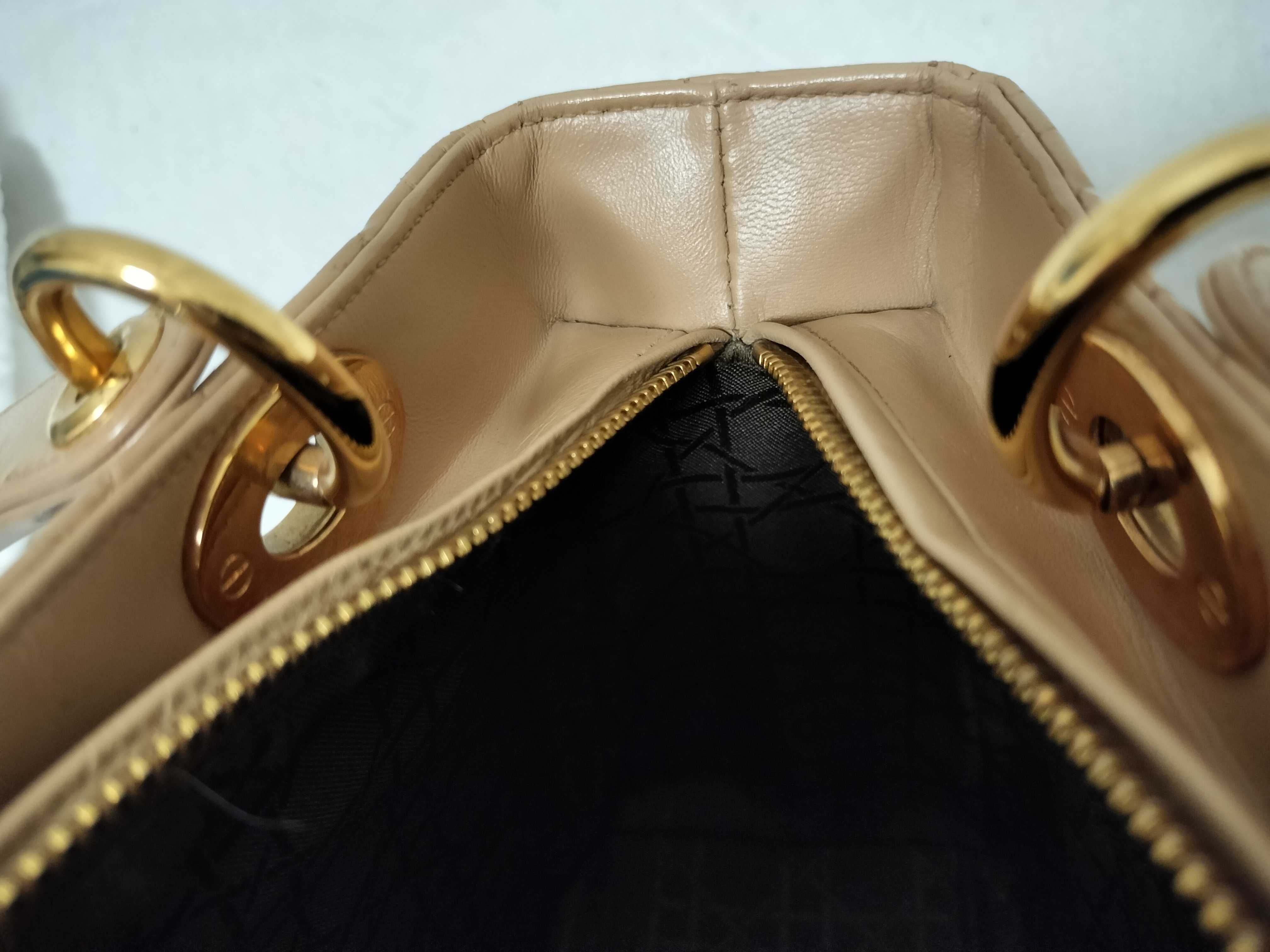 Lady Dior Christian Lady Cannage Leather Handbag Beige Handbag — view 9