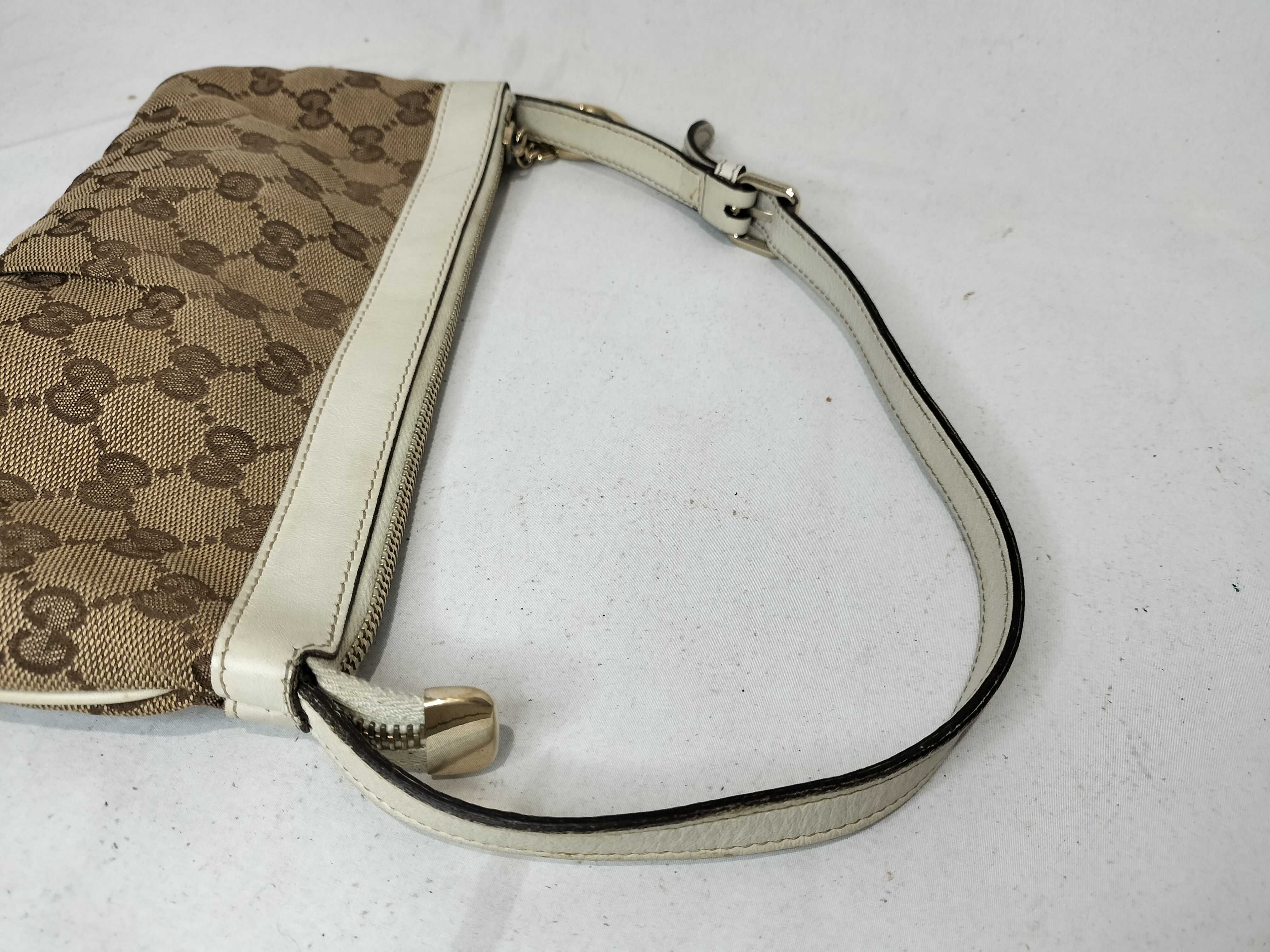 White Canvas GG Monogram Shoulder Bag (Handbag) — view 3