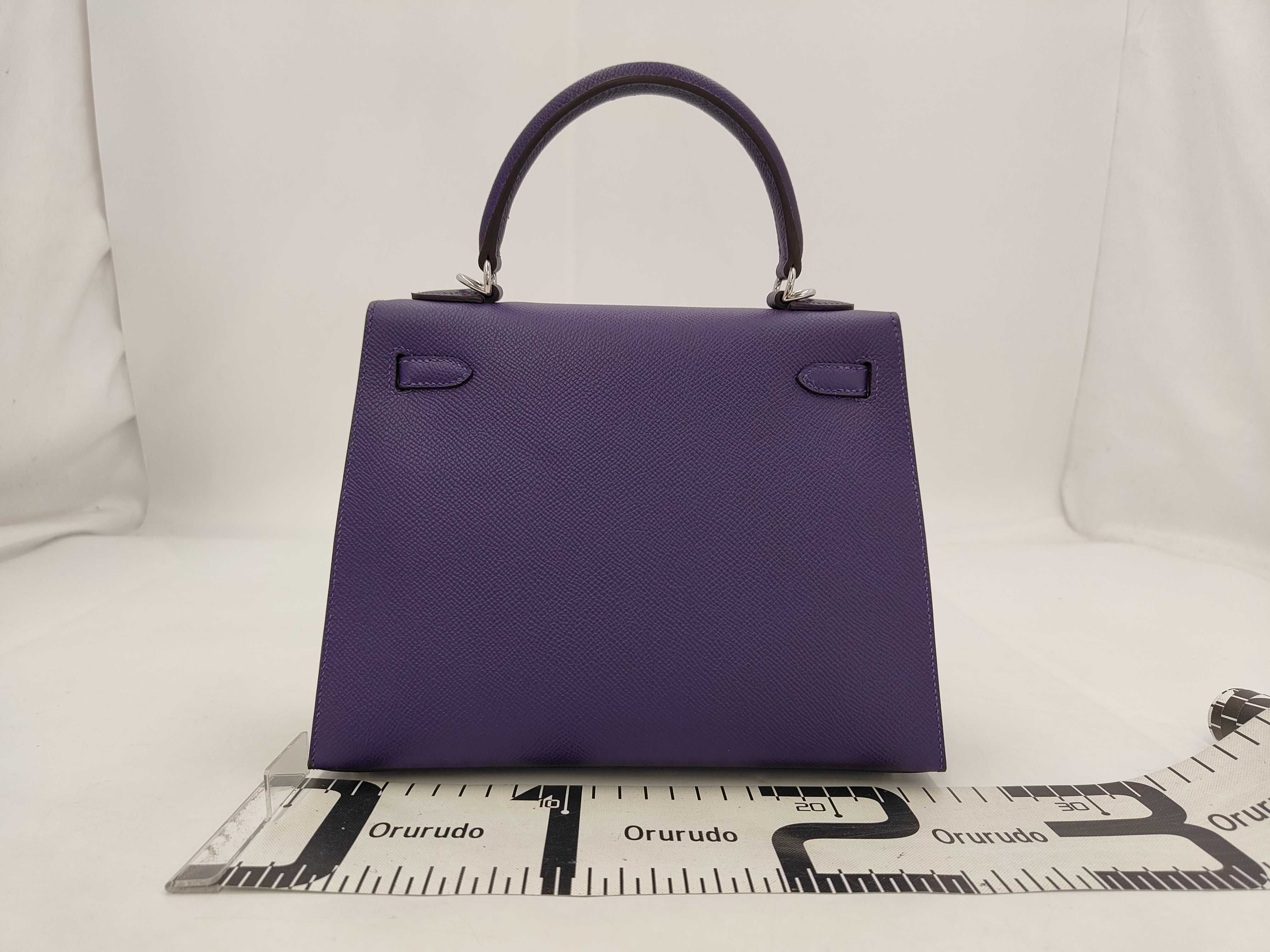 Kelly 25 Epsom purple handbag with silver hardware (G stamp) — view 2