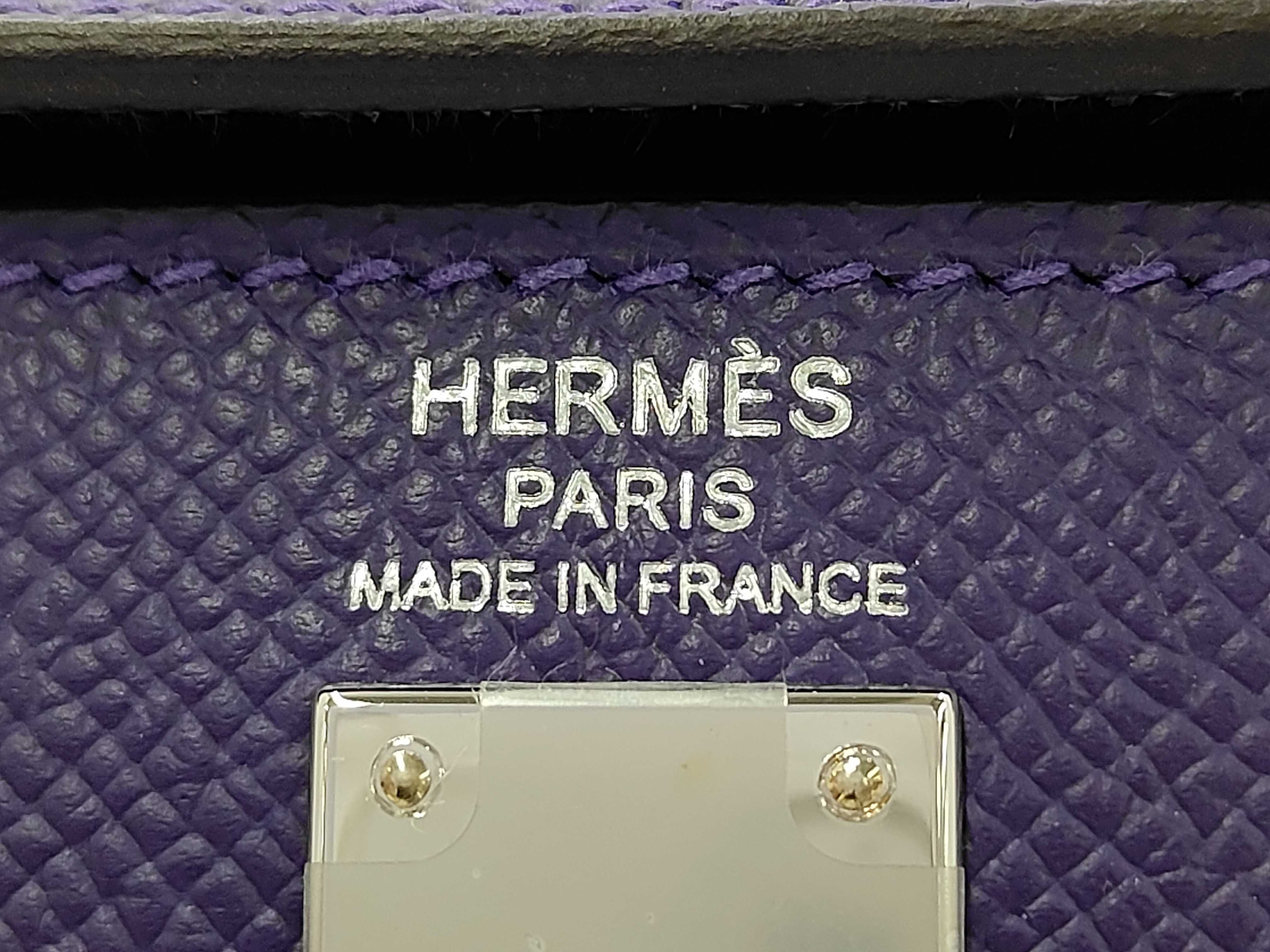 Kelly 25 Epsom purple handbag with silver hardware (G stamp) — view 11