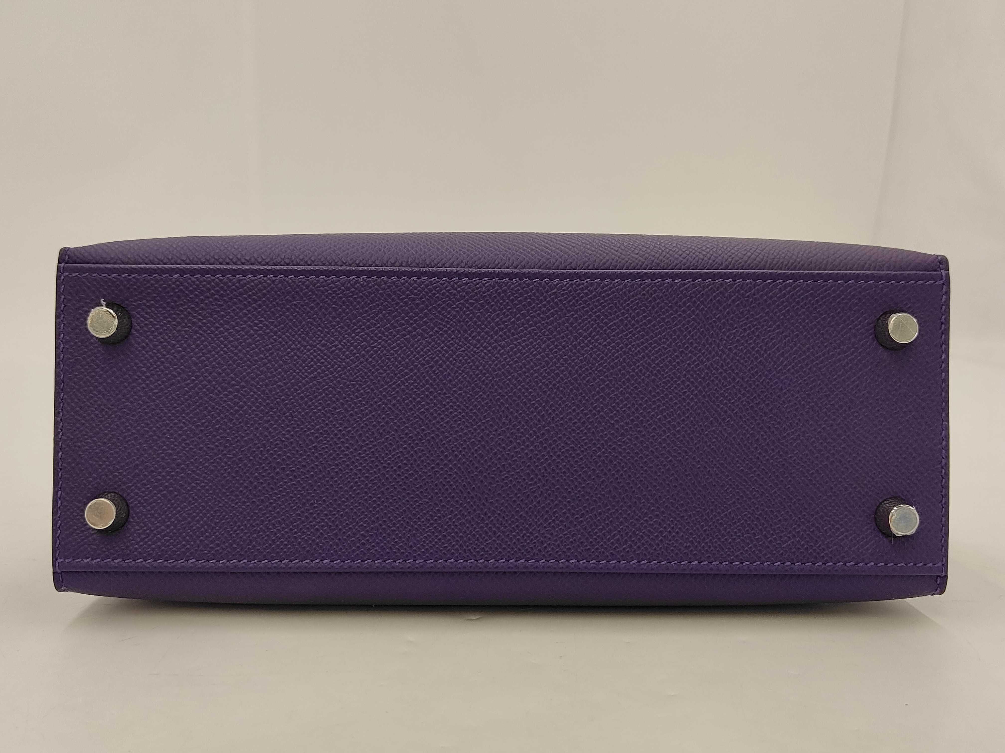 Kelly 25 Epsom purple handbag with silver hardware (G stamp) — view 3